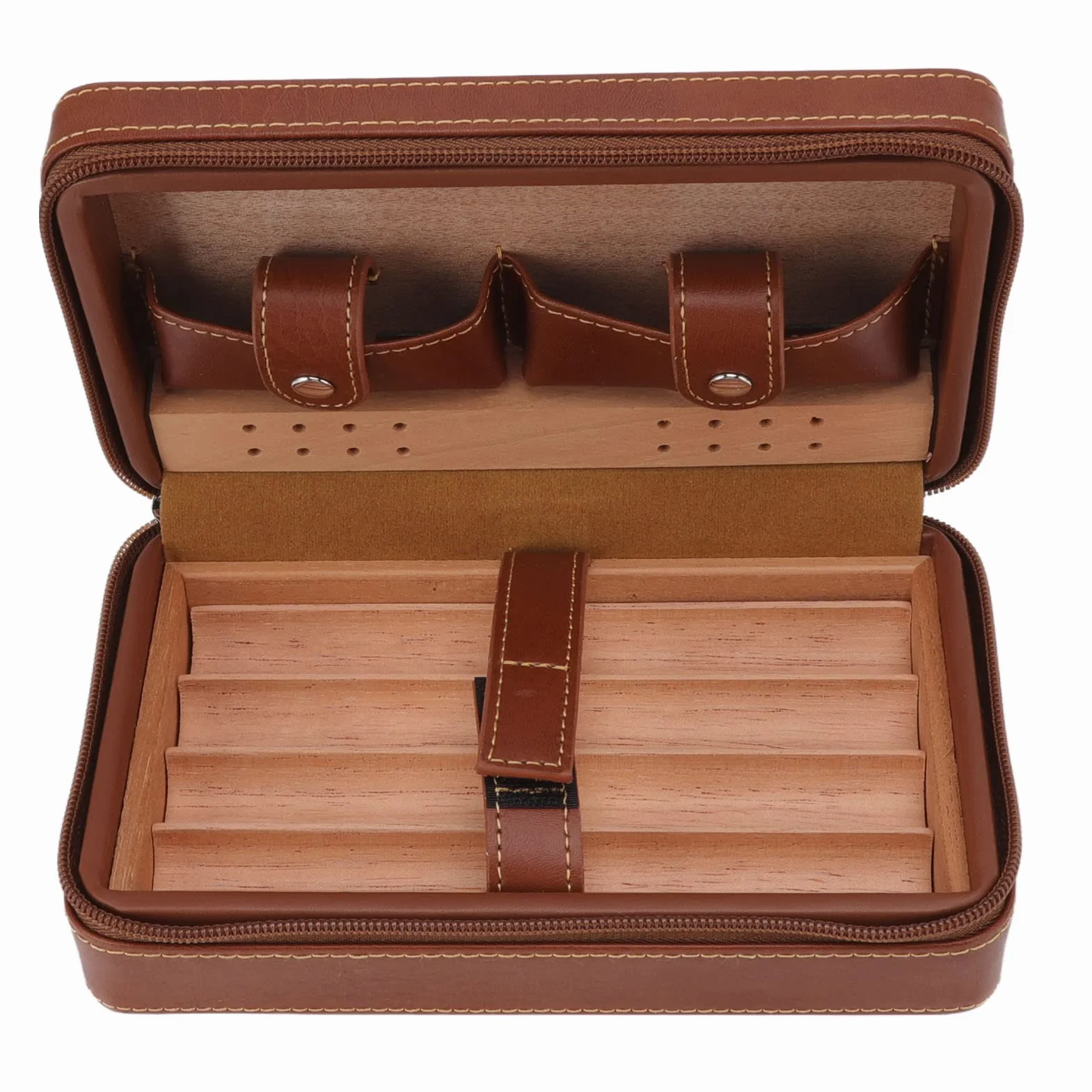 Przenośny humidor na cygara z nawilżaczem, skórzany zestaw Cedar Wood, na 4 cygara
