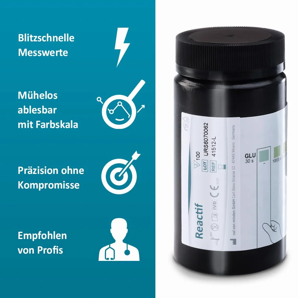 Reactiv Diabetes Urintest – 100 pasków testowych do badania moczu. Parametr: glukoza, ze skalą barwną, dla diabetyków oraz do ogólnej kontroli stanu zdrowia.