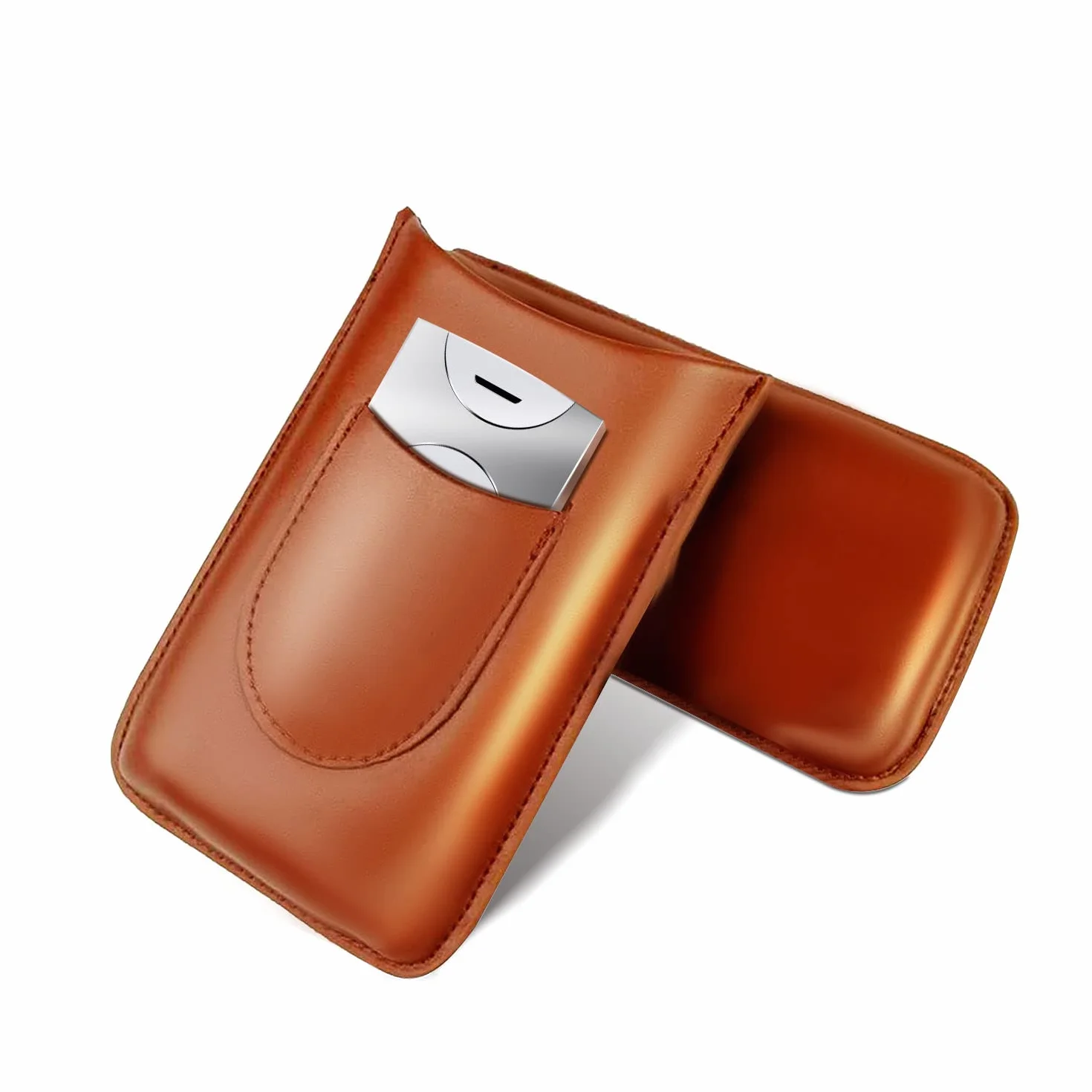 Etui na cygara, 3 cygara, skórzane etui z przecinakiem do cygar, do przenośnego humidora, cygar, na krótkie wycieczki (brązowe)