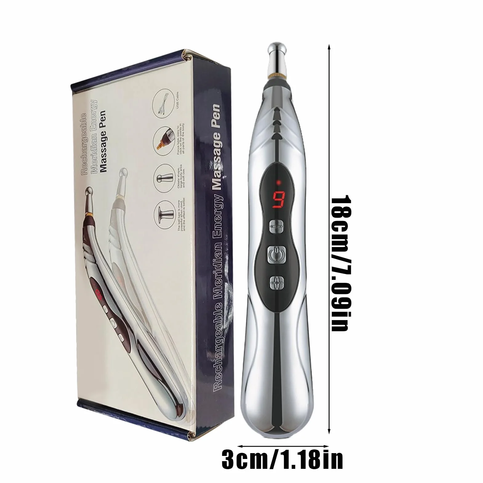Massage Pen, Meridian Energy Pulse Electric Stimulator, 203g Portable Rechargeable with Adjustable Intensity for Muscle Relaxation