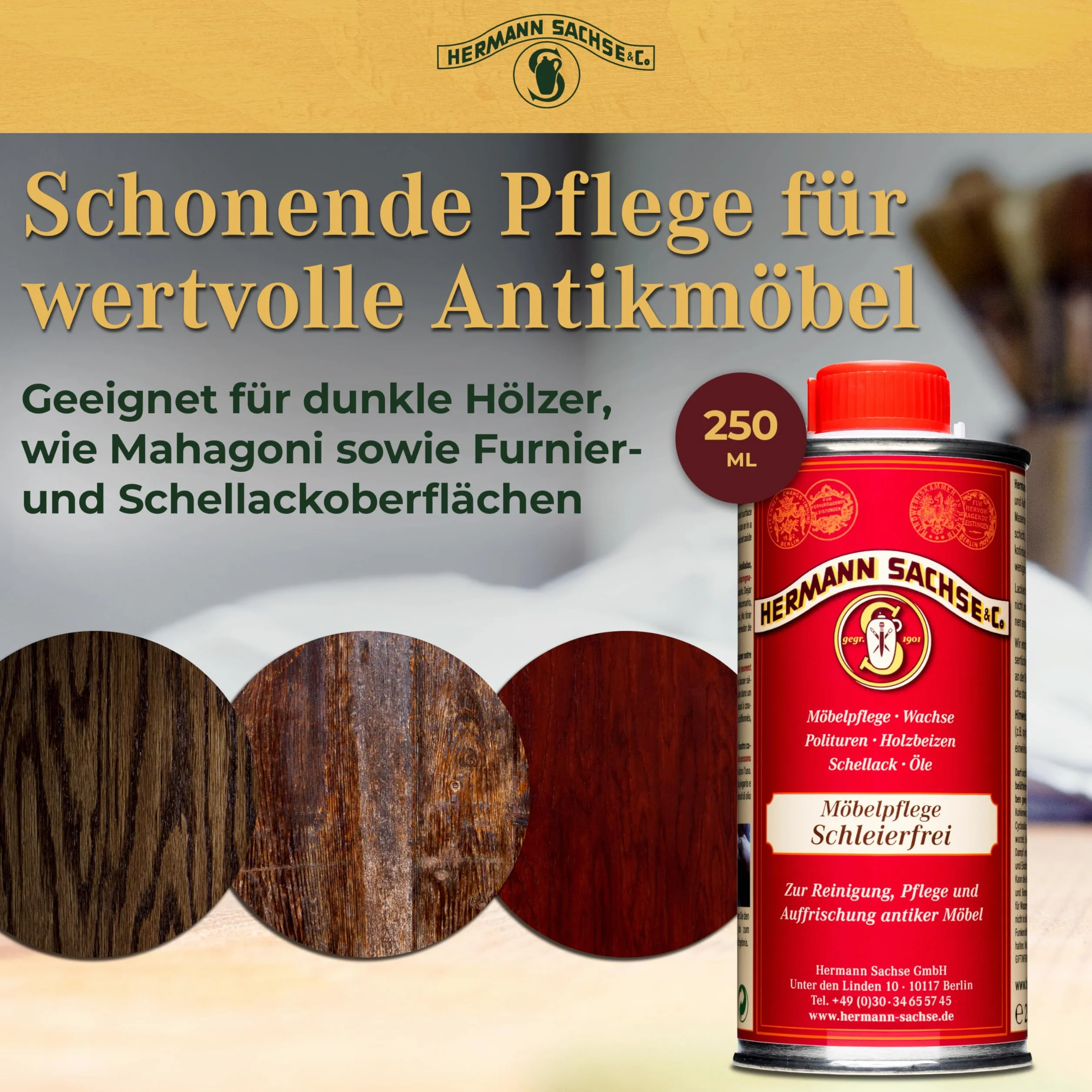 Hermann Sachse Środek do pielęgnacji mebli Schleierfrei 250 ml do ciemnych mebli antycznych