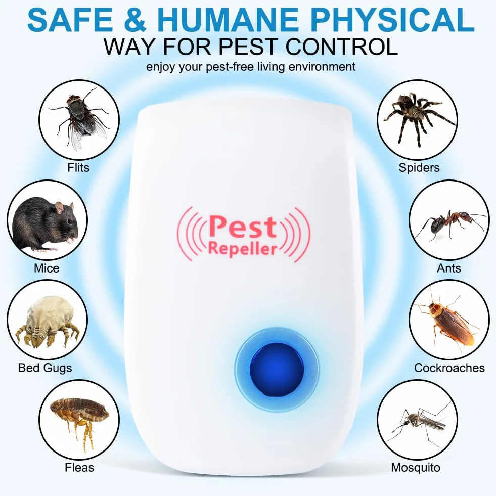 AOOWU Ultradźwiękowy odstraszacz szkodników, 6 sztuk ultradźwiękowy odstraszacz myszy i Pest Control Repeller, elektroniczne środki ochrony przed owadami na myszy, komary, muchy, pająki, karaluchy