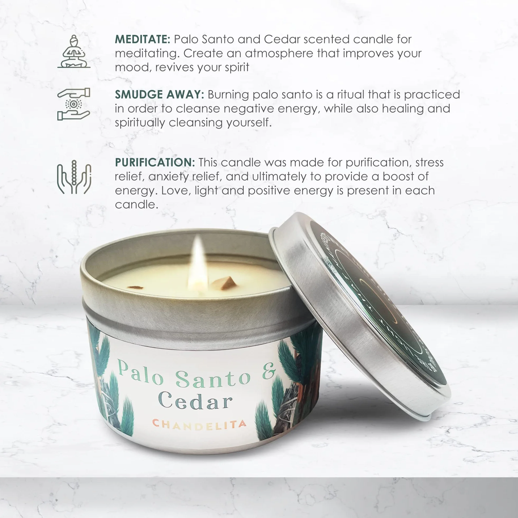 Aromatyczna Świeca o Zapachu Palo Santo i Decru z Wosku Sojowego i Olejków Eterycznych z Palo Santo i Cedru – Świece Zapachowe – Świece Dekoracyjne – Relaks i Medytacja