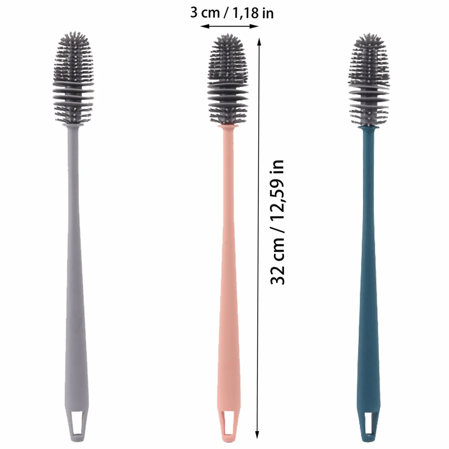 Szczotka do butelek z długim uchwytem, 3 sztuki 32 cm, szczotka do czyszczenia urządzeń kuchennych, szczotka do mycia naczyń, szczotka do mycia butelek, termosów, wazonów i wyrobów szklanych