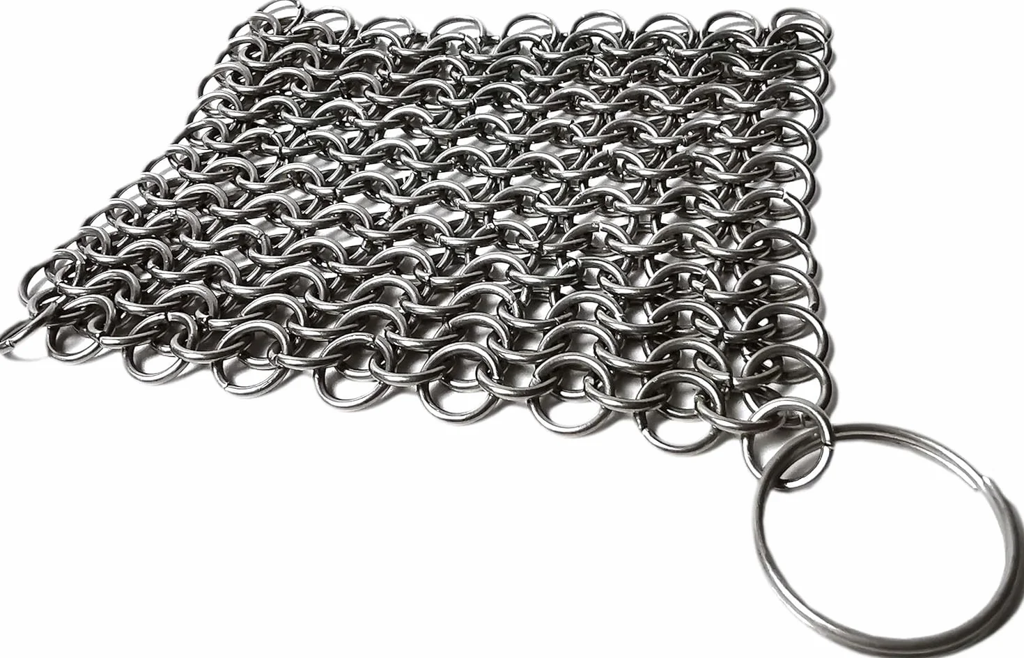 Mythrojan Cast Iron Cleaner 3.9 Inch Rectangle Chainmail Scrubber with Hanging Ring Stainless Steel for Skillet Wok Pan Pots