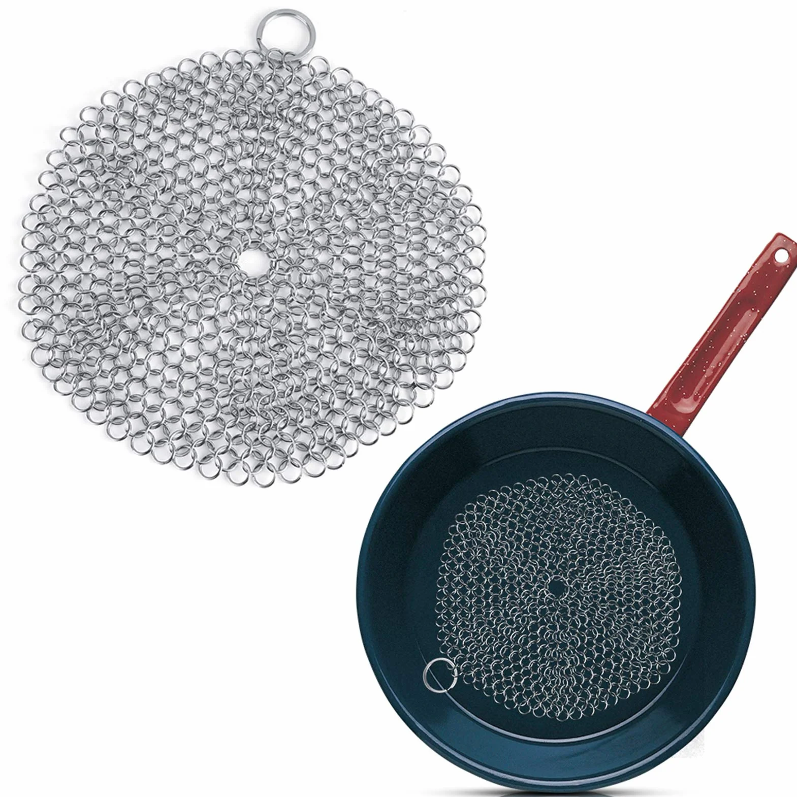 Chainmail Scrubber środek czyszczący ze stali nierdzewnej do garnków żeliwnych przyborów kuchennych