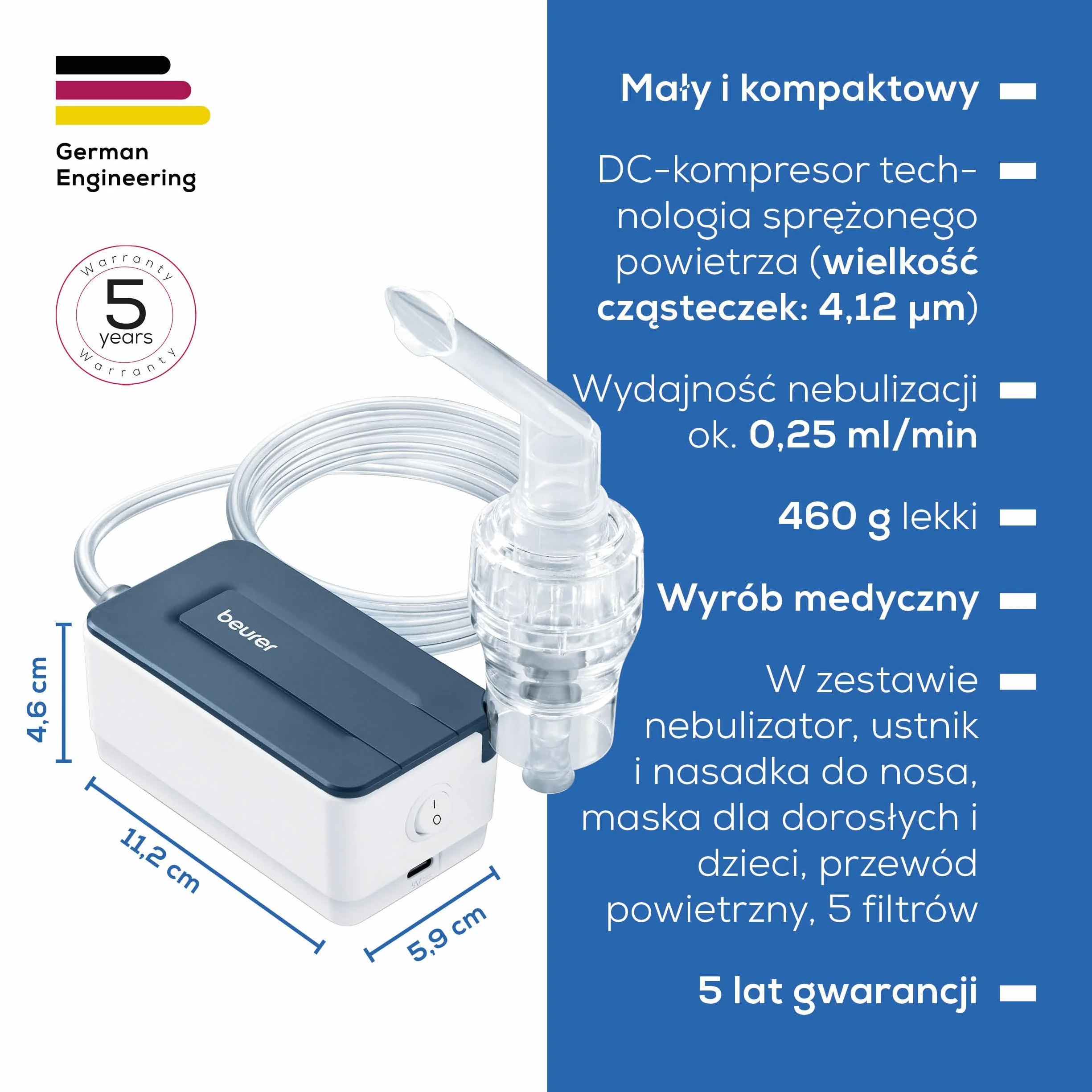 Beurer IH 15 inhalator, do inhalacji przy przeziębieniach i chorobach dróg oddechowych, do nebulizacji leków, mały, lekki, obsługa jednym przyciskiem, idealny na co dzień