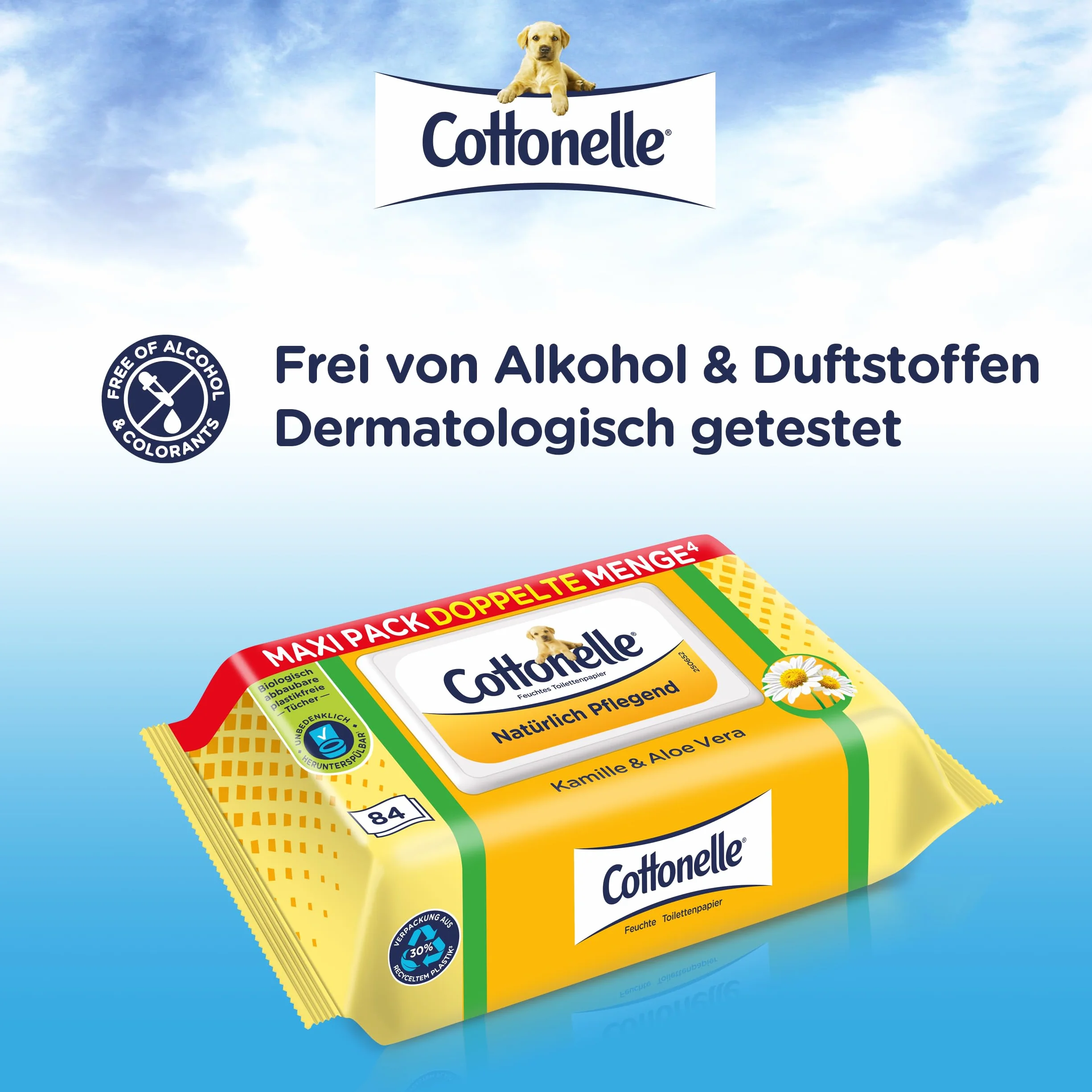 Cottonelle Wilgotny papier toaletowy rumianek i aloes biodegradowalny 84 chusteczki nawilżane