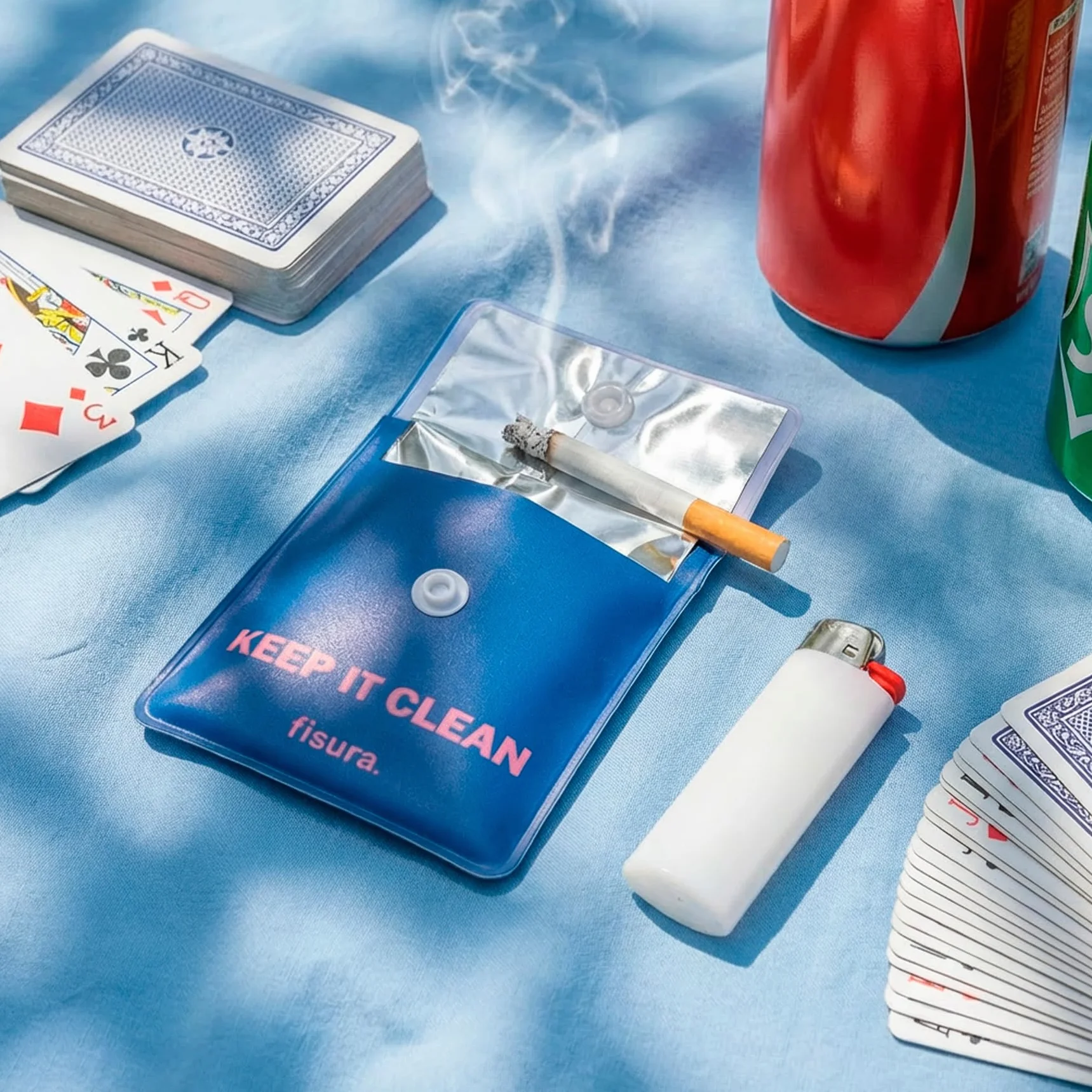 Fisura – Popielniczka przenośna „Keep it clean” 8 x 8 cm, kieszonkowa popielniczka do samochodu i na podróż, wielokrotnego użytku saszetka na popiół na zewnątrz