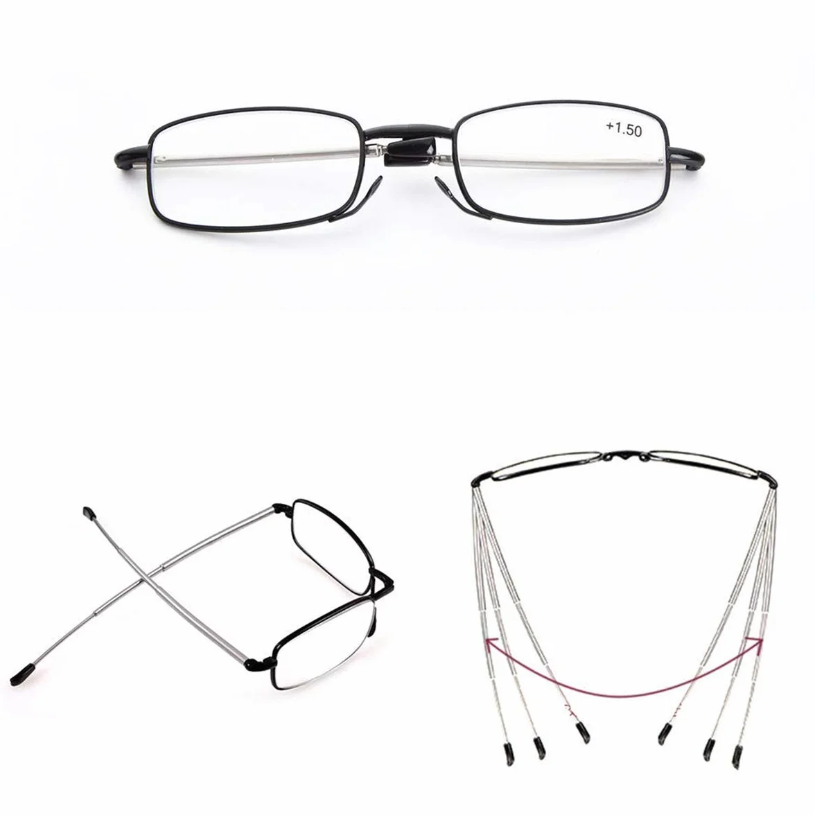 KoKoBin Składane okulary do czytania ze stali nierdzewnej mini antyrefleksyjne pomoc w czytaniu dla kobiet i mężczyzn, z twardym etui