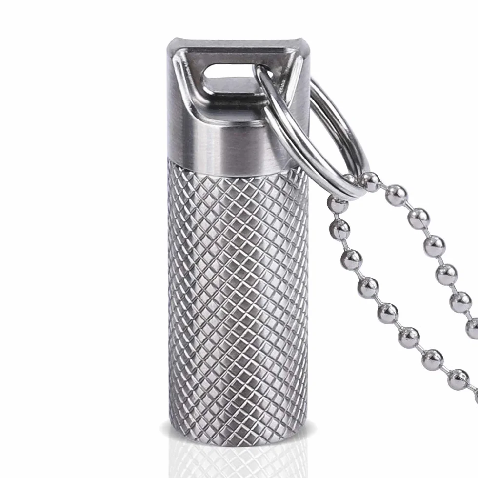 Opret Mini tytanowe metalowe pudełko na tabletki, małe, z brelokiem, wodoodporne, lekkie, do podróży na świeżym powietrzu, pudełko na tabletki, małe tabletki, pudełko na tabletki