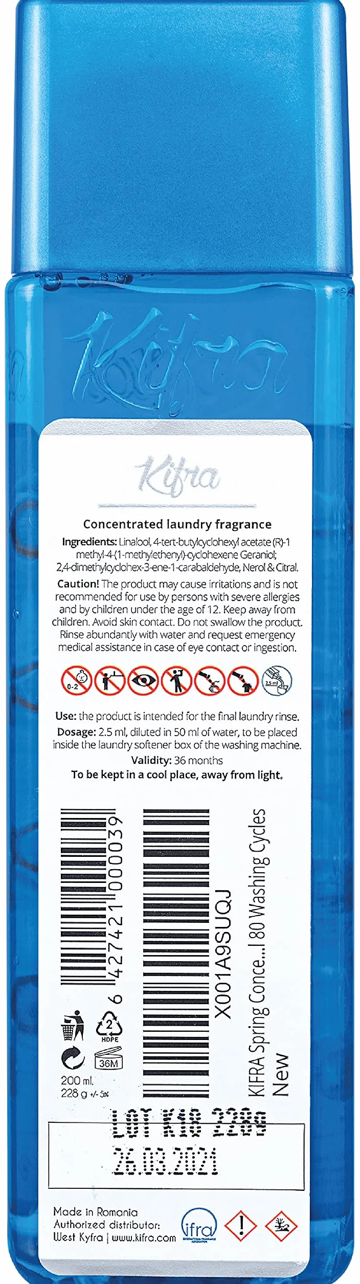Kifra Spring skoncentrowane perfumy do prania, 200 ml, 80 cykli prania, długotrwały zapach do prania