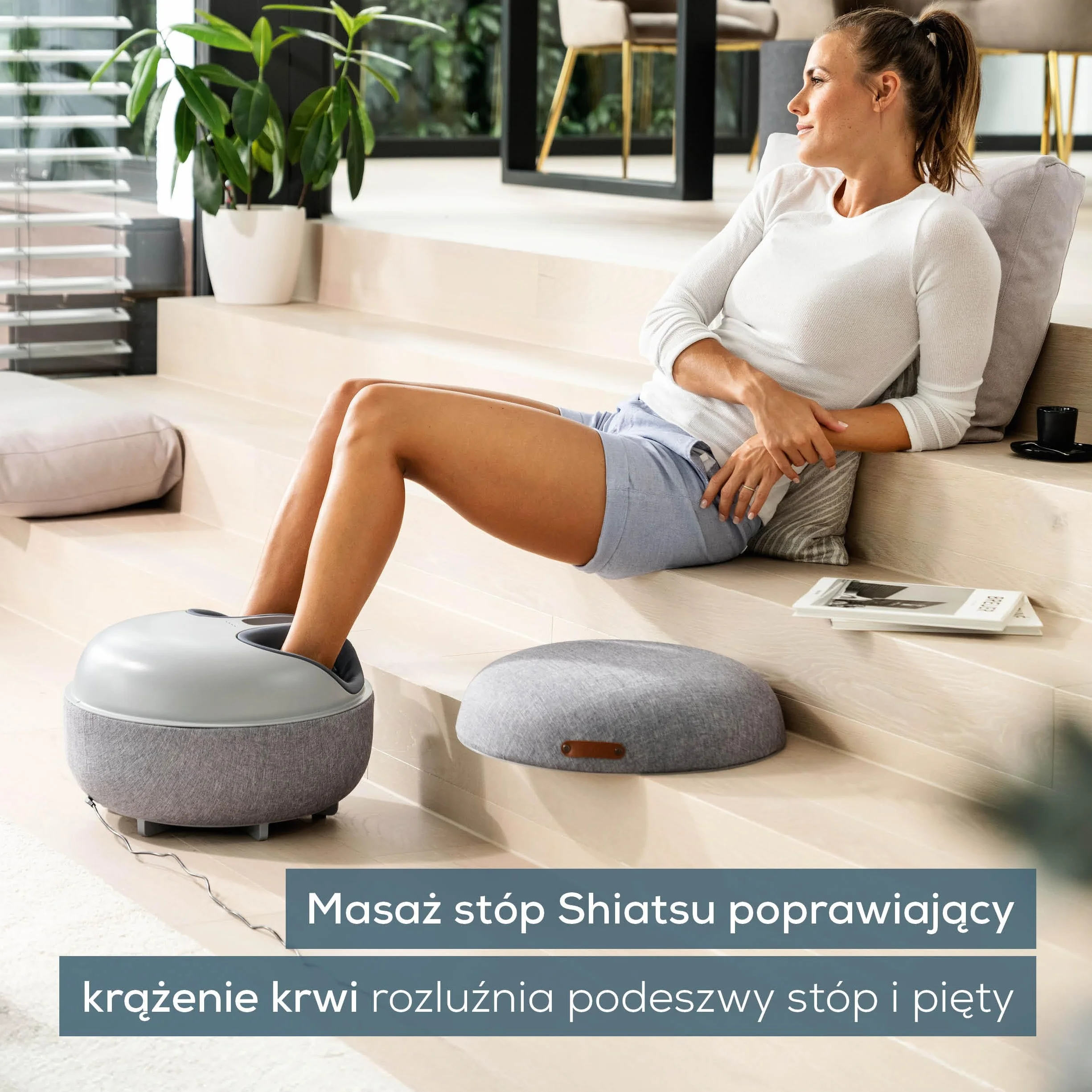 Beurer FM 120 Masażer do stóp Shiatsu 2 w 1 i nowatorski stołek do siedzenia, kojący masaż kompresyjny powietrzem dla relaksu i regeneracji, z przełączaną funkcją ogrzewania, jakościowa tkanina