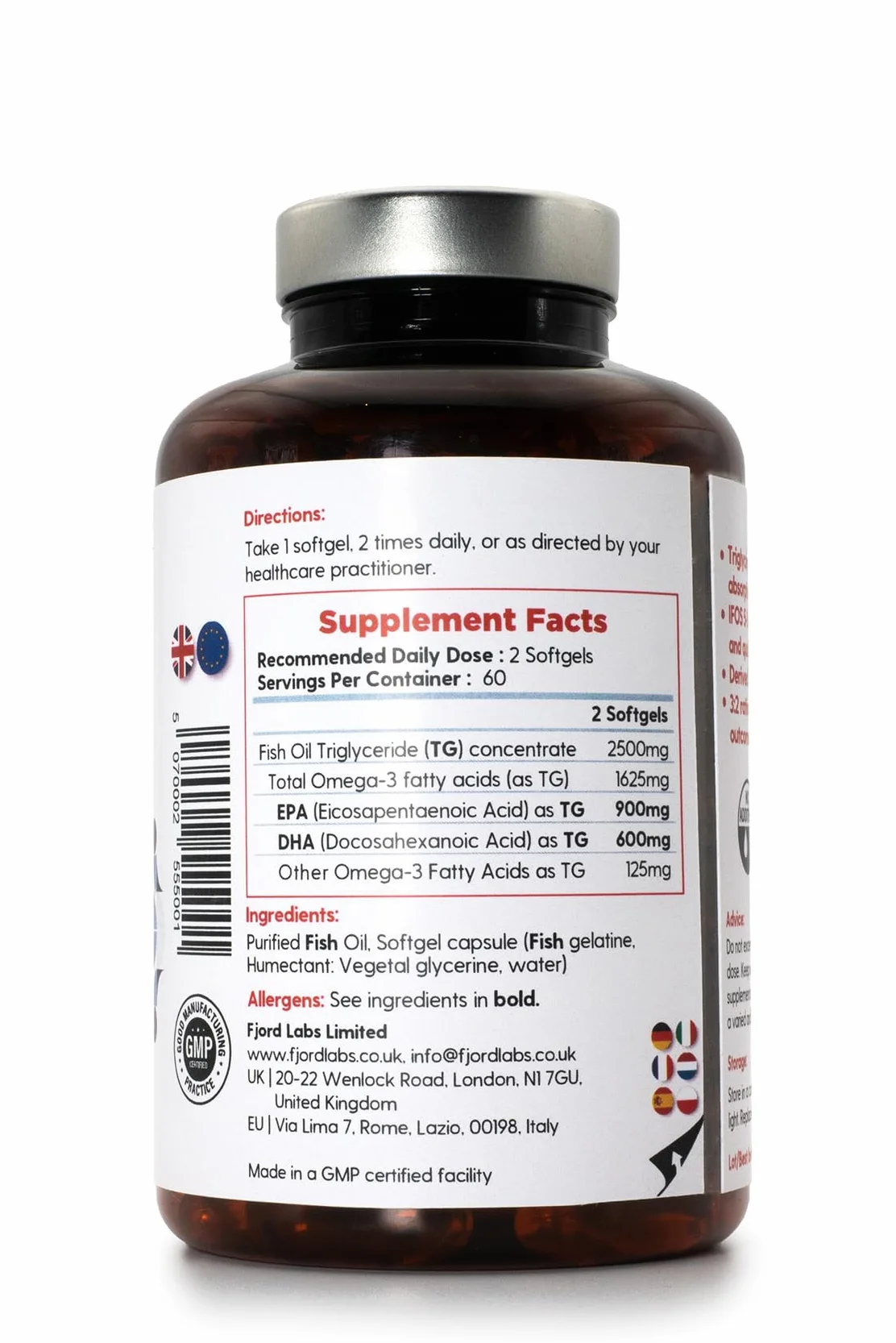 Omega-3 TG | Forma trójglicerydów | Certyfikat IFOS | 900mg EPA i 600mg DHA w 2 kapsułkach | 120 kapsułek