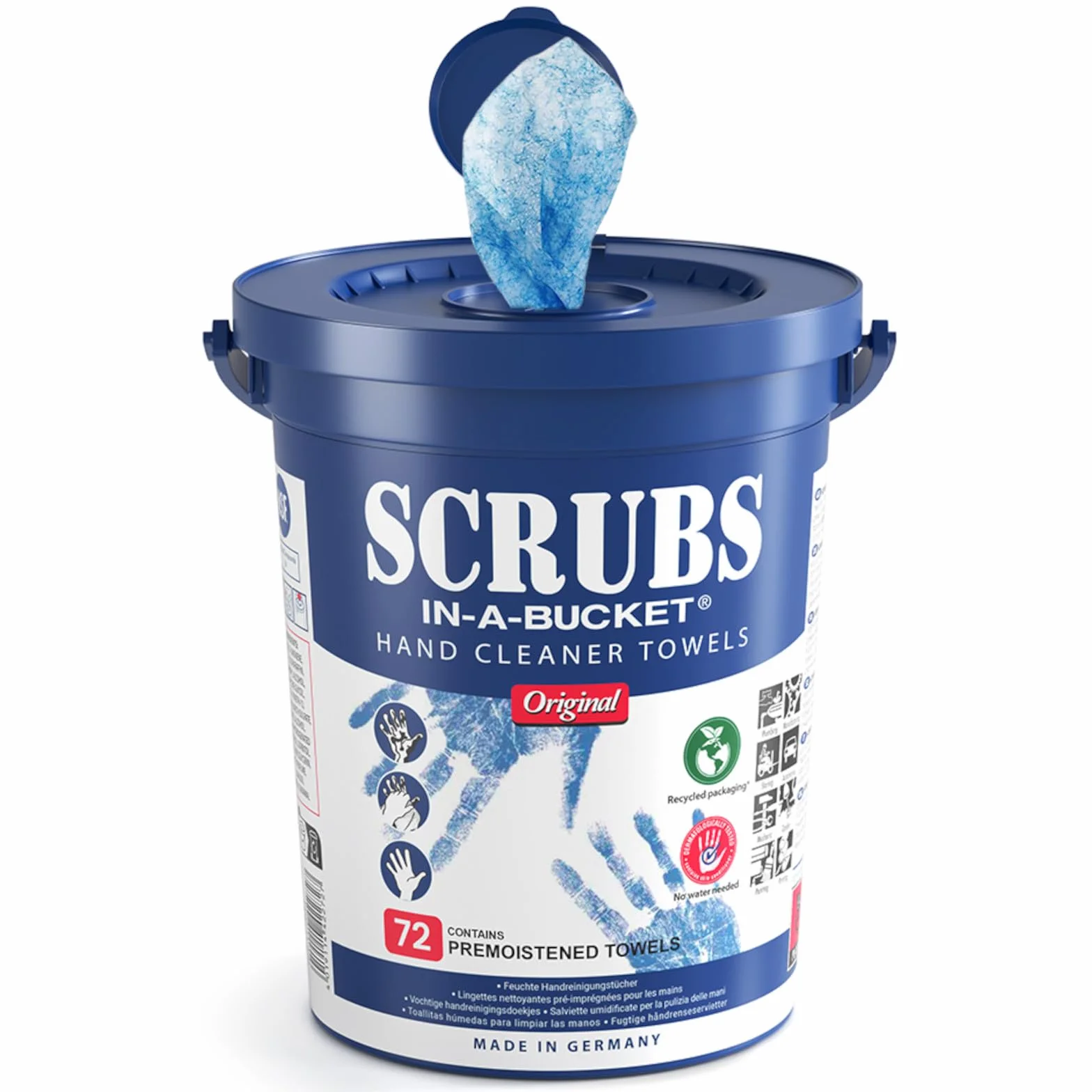SCRUBS in-a-Bucket oryginalne chusteczki do czyszczenia, warsztatowe wilgotne chusteczki 72 sztuki w pudełku
