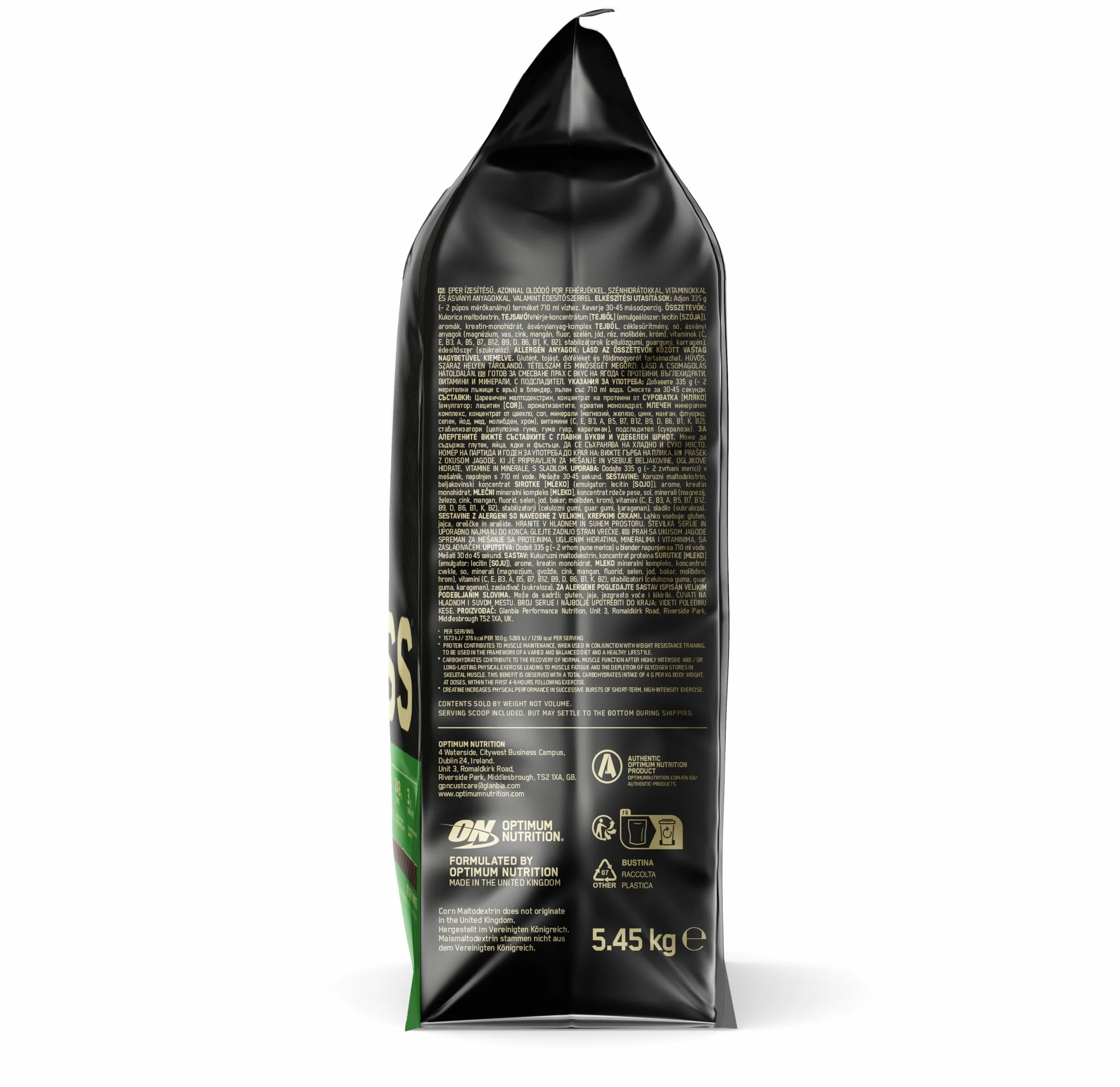 Optimum Nutrition Serious Mass Wysokokaloryczna Odżywka Białkowa, Gainer na Wzrost Masy Mięśniowej, 25 Witamin i Minerałów, Monohydrat Kreatyny i Glutamina, Smak Czekoladowy, 16 Porcji, 5,45 kg