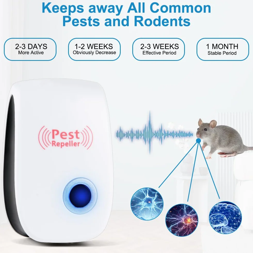 AOOWU Ultradźwiękowy odstraszacz szkodników, 6 sztuk ultradźwiękowy odstraszacz myszy i Pest Control Repeller, elektroniczne środki ochrony przed owadami na myszy, komary, muchy, pająki, karaluchy