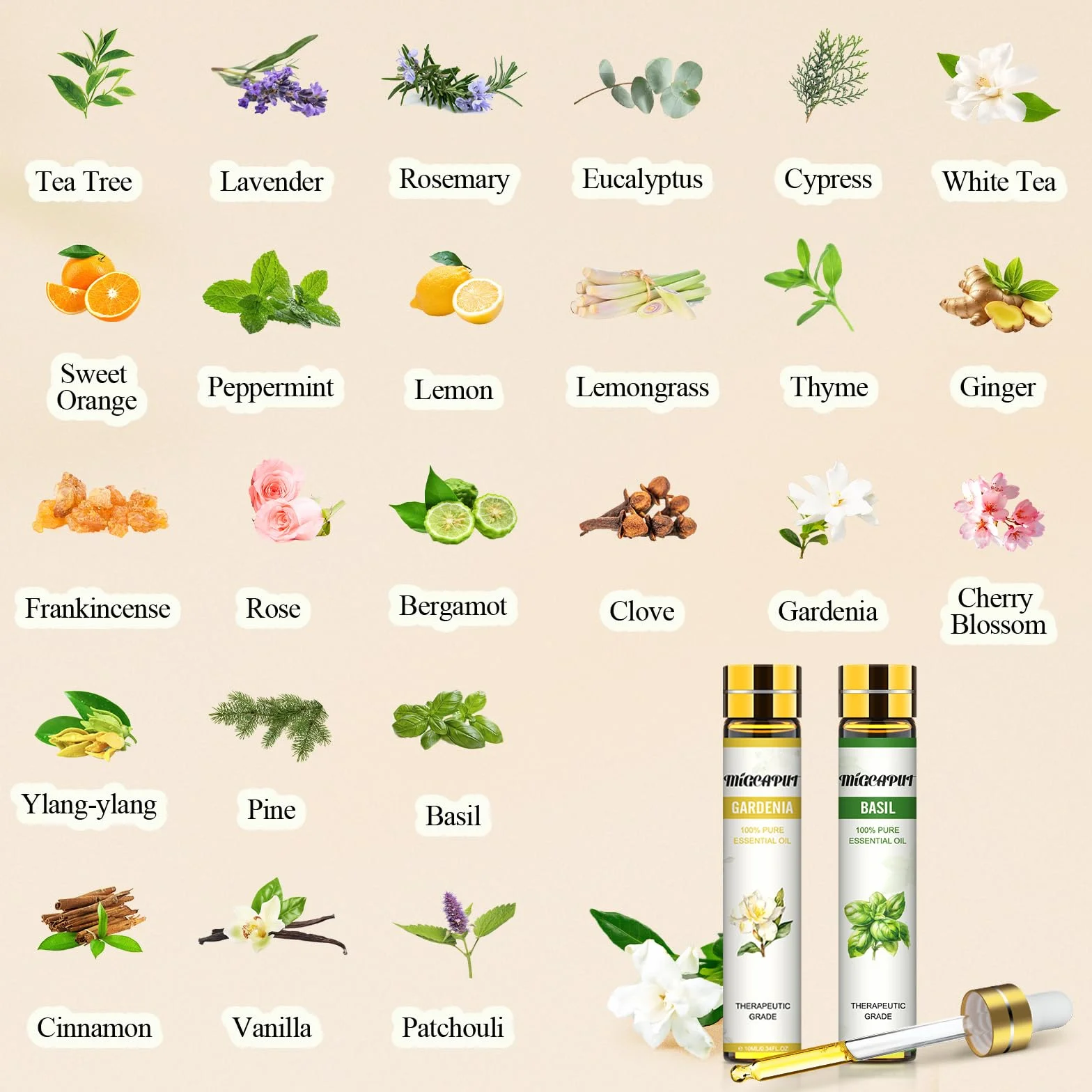 MIGCAPUT Zestaw Olejków Eterycznych 24 x 10ML, 100% Naturalne Aromaterapia do Dyfuzora, SPA, Masażu