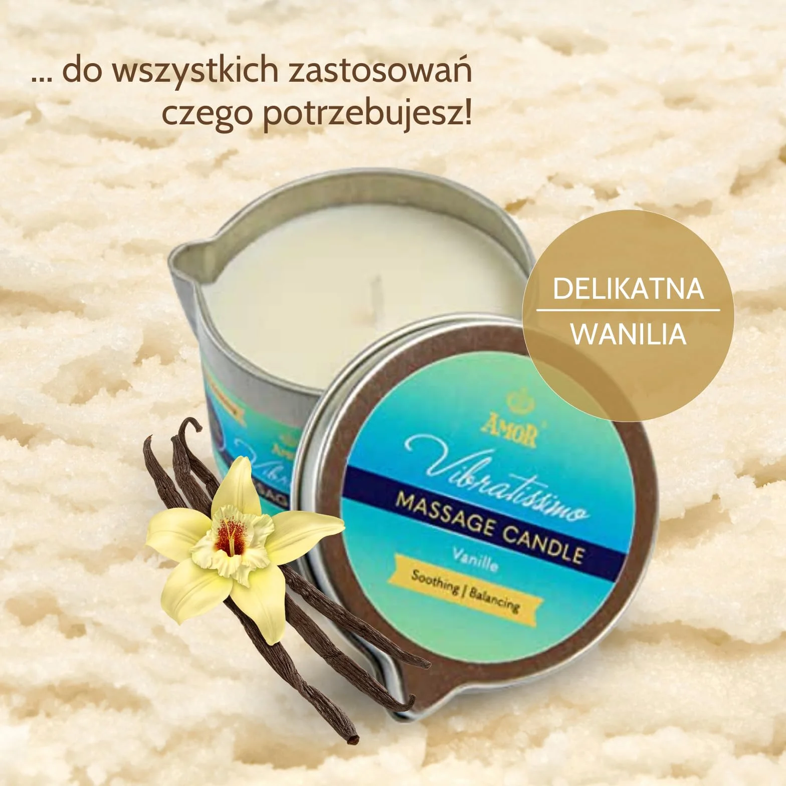 VIBRATISSIMO Świeca do Masażu o Zapachu Waniliowym 50ml I Relaksacyjna I Z Naturalnych Surowców i Olejem Kokosowym I Odpowiednia dla Wrażliwej Skóry