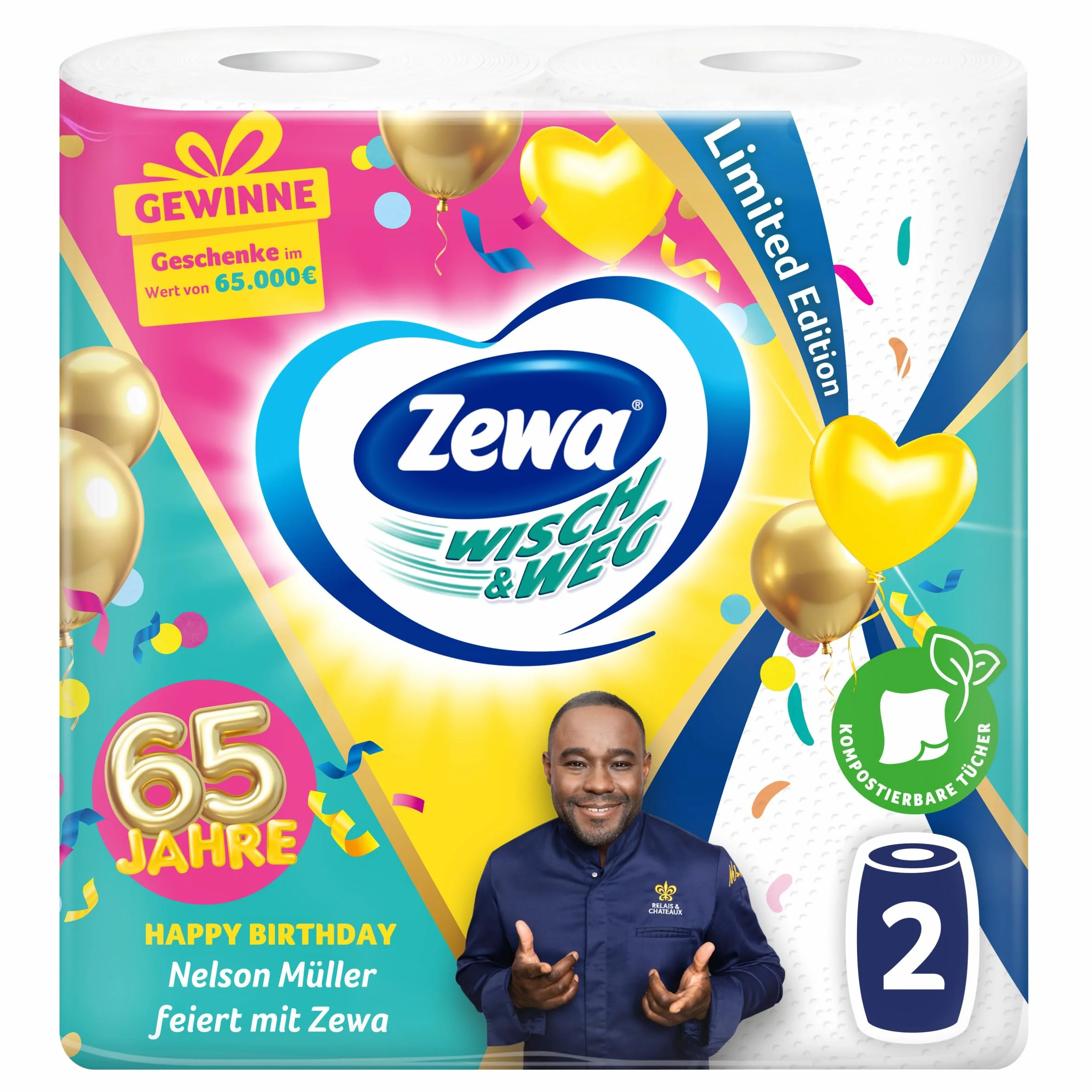Zewa WischundWeg wózek kuchenny, edycja limitowana, duże opakowanie, jasny, 9 x 2 sztuki
