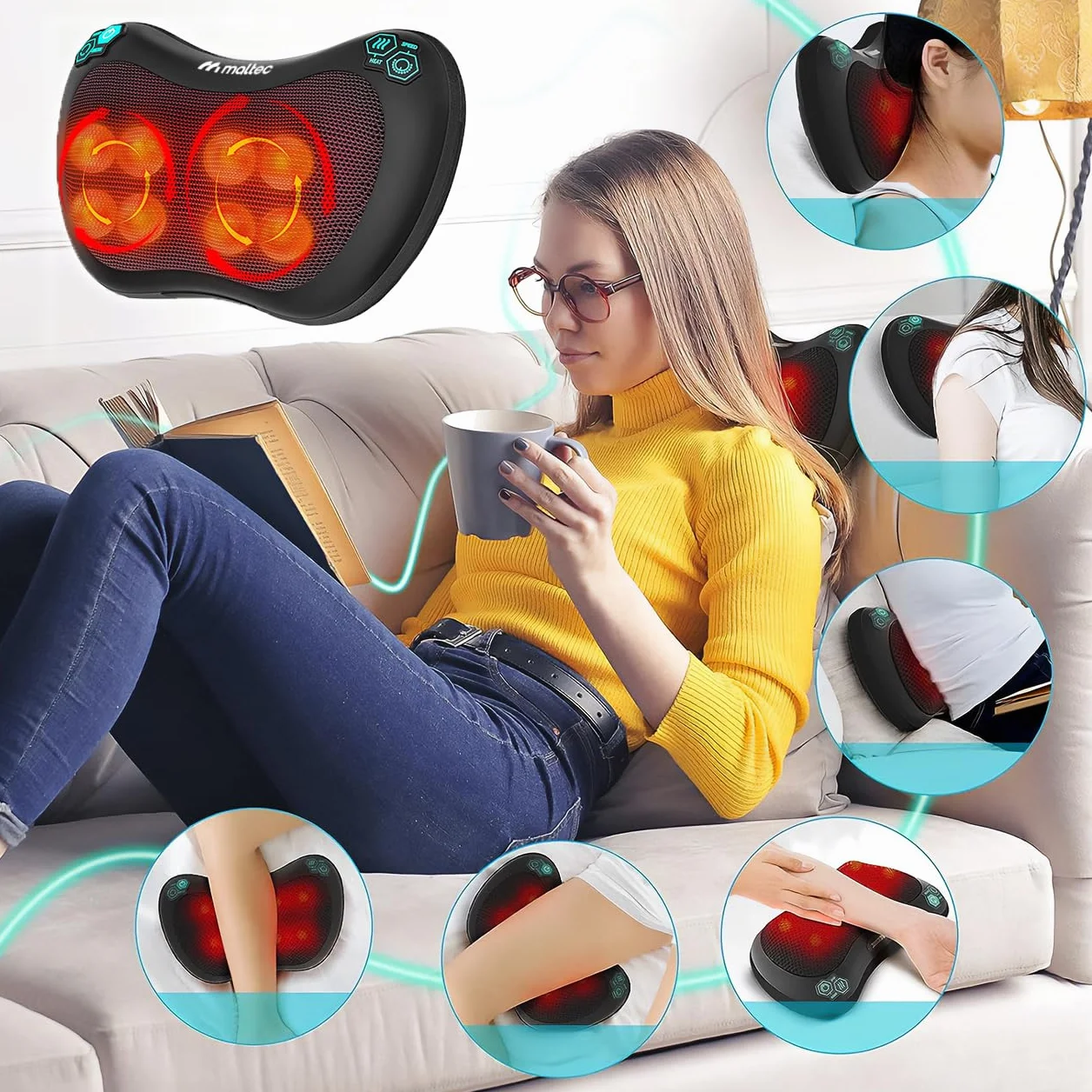 Masażer Poduszka Masująca Shiatsu do Pleców Karku Nóg Ciała PRO-Comfy30W-01