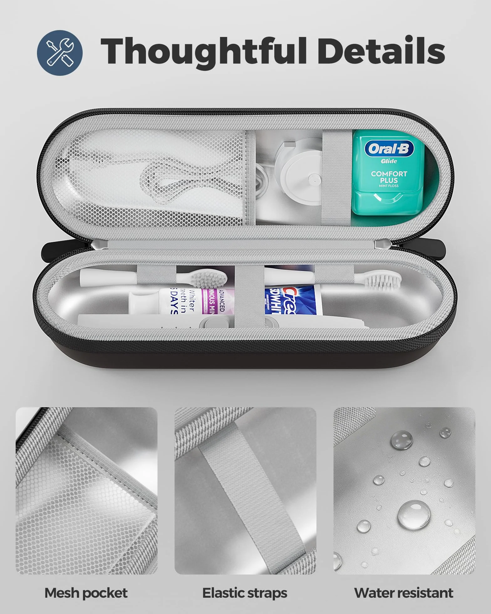 ProCase Etui podróżne na elektryczną szczoteczkę do zębów Oral-B Pro/iO/Smart i Philips Sonicare, uniwersalna, wodoodporna, twarda ochronna torba do przechowywania z kieszenią siatkową na akcesoria, L