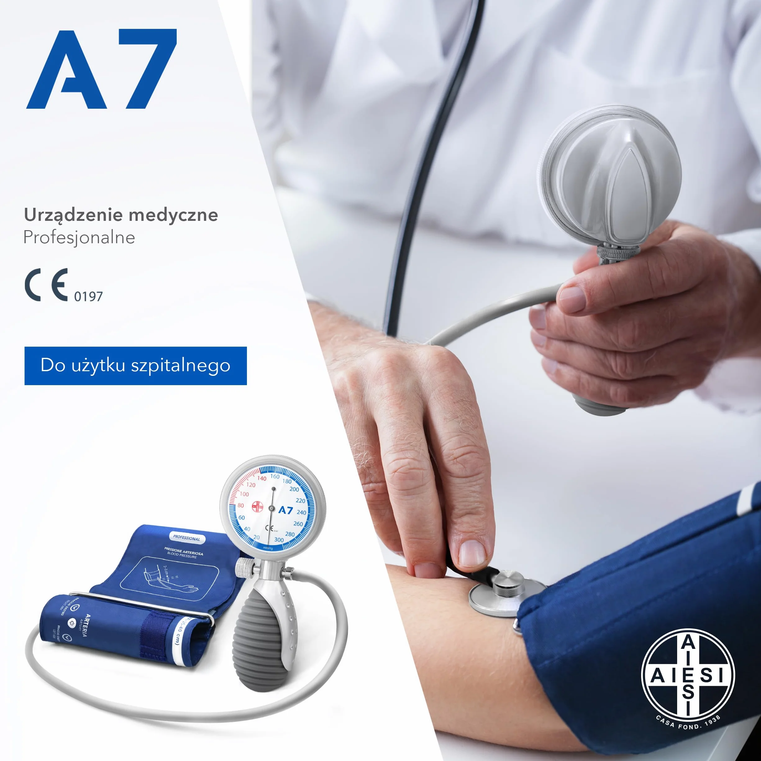 AIESI Ręczny sfigmomanometr aneroidowy ANEROID A7 ze stetoskopem