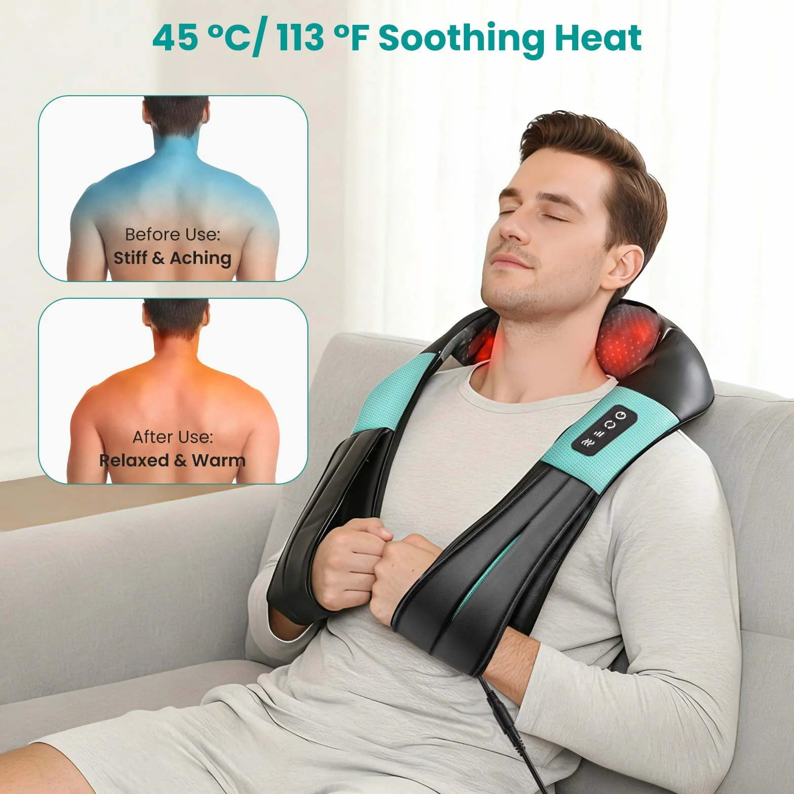 Nekteck 3D shiatsu masażer karku z ogrzewaniem, masażer karku, ramion, głębokich tkanek pleców, aby złagodzić bóle mięśni, można go używać do karku, ramion, pleców, stóp