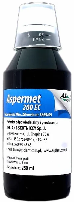 Aspermet Koncentrat na Muchy Komary Prusaki Karaluchy Pluskwy Mrówki faraona Rybików cukrowych Kleszcze a także Wołka zbożowego Mola ziarniaka Mklika mącznego itp (250ml)