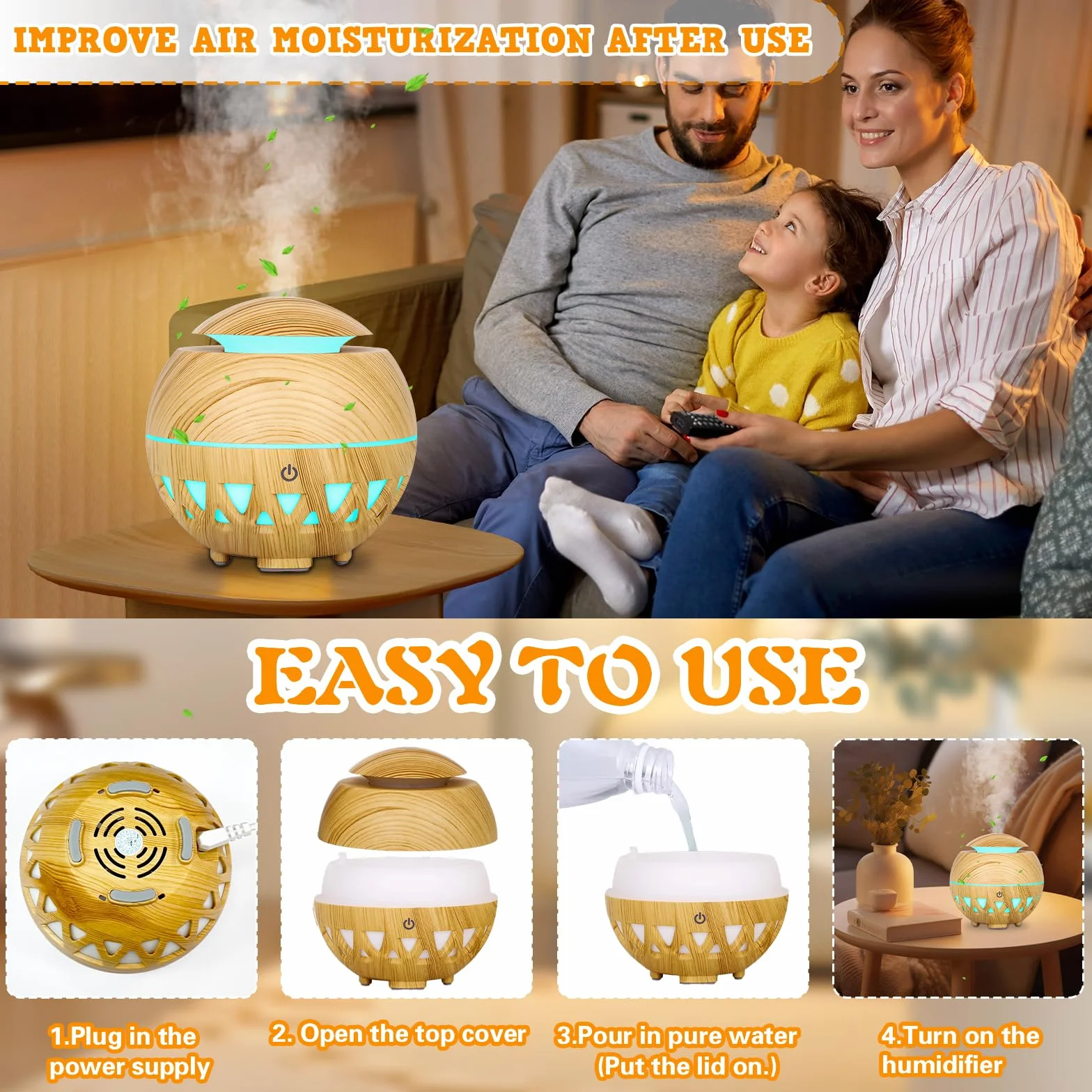 Dyfuzor z olejkami eterycznymi, 160ml, USB, 7 kolorami diod LED, automatyczne wyłączanie w przypadku braku wody, ultradźwiękowy dyfuzor do aromaterapia do domu, biura lub jogi