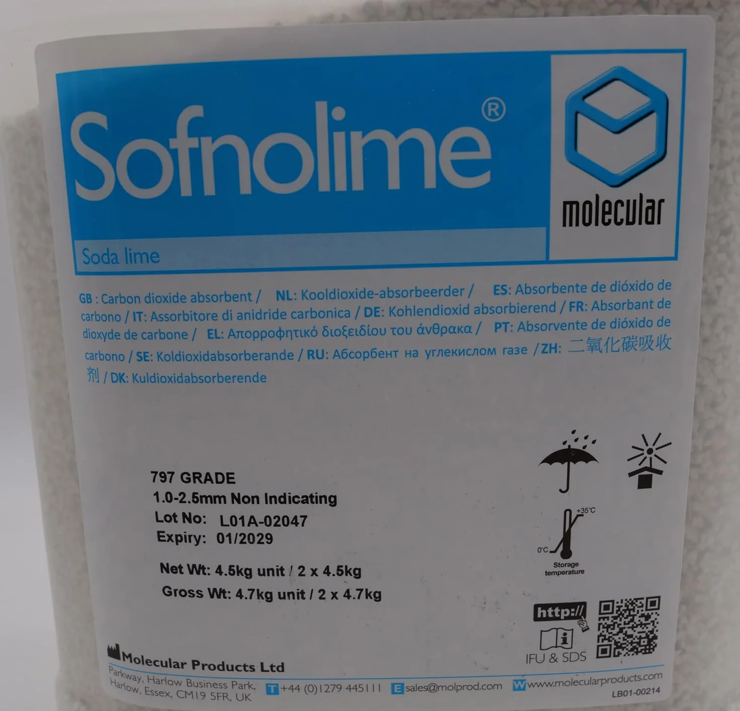 Sofnolime 797 wapno do oddychania granulat 4,5 kg kanister