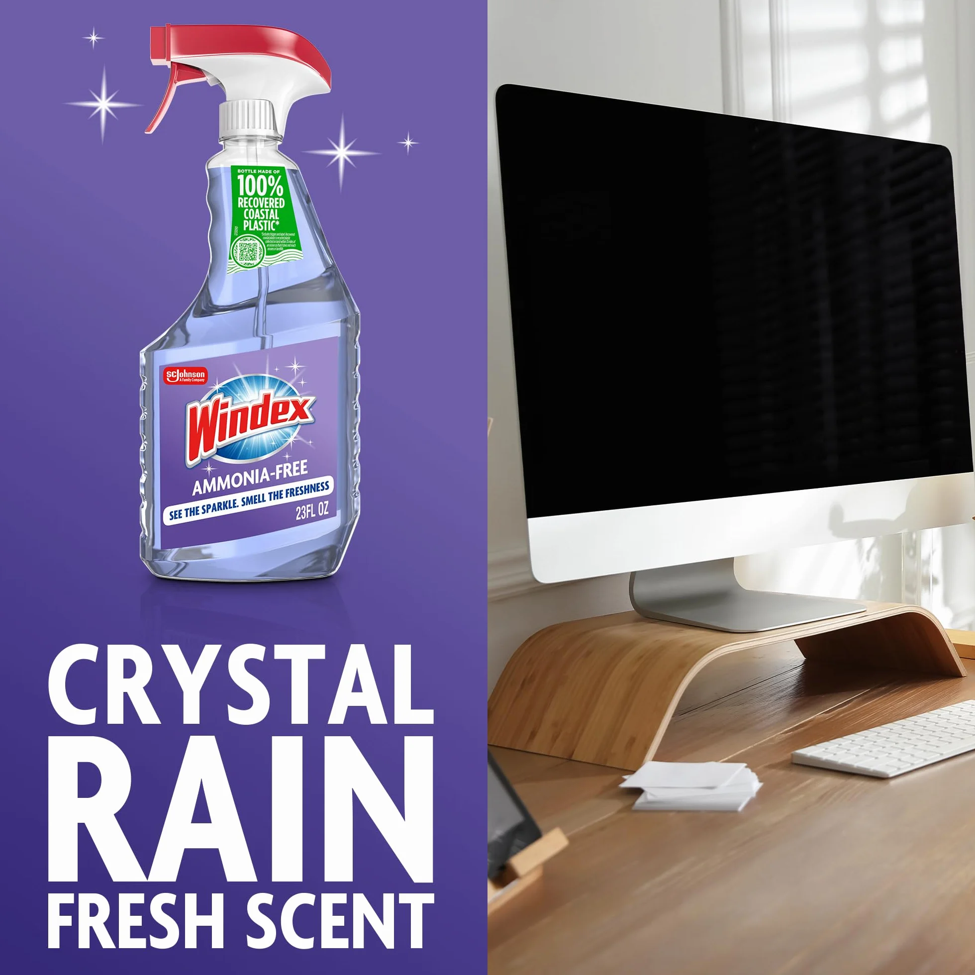 Windex Butelka wyzwalacza szkła bez ammonii, kryształowy deszcz, 60 ml