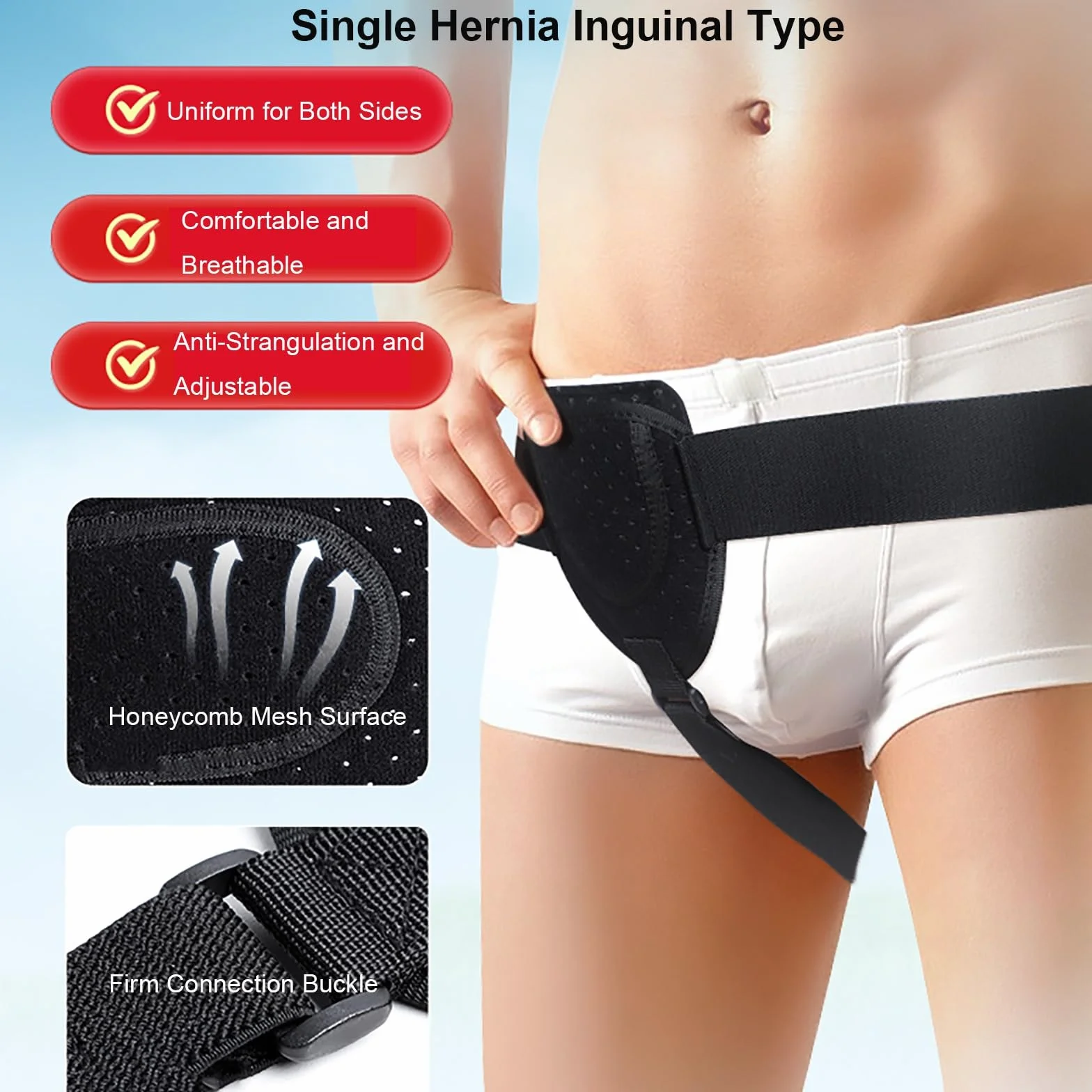Inguinal Hernia Belt for Men, Adjustable Inguinal Hernia Support for Men and Women Fits Left or Right Side, Support Truss, 1 Removable Compression Pad(Black)