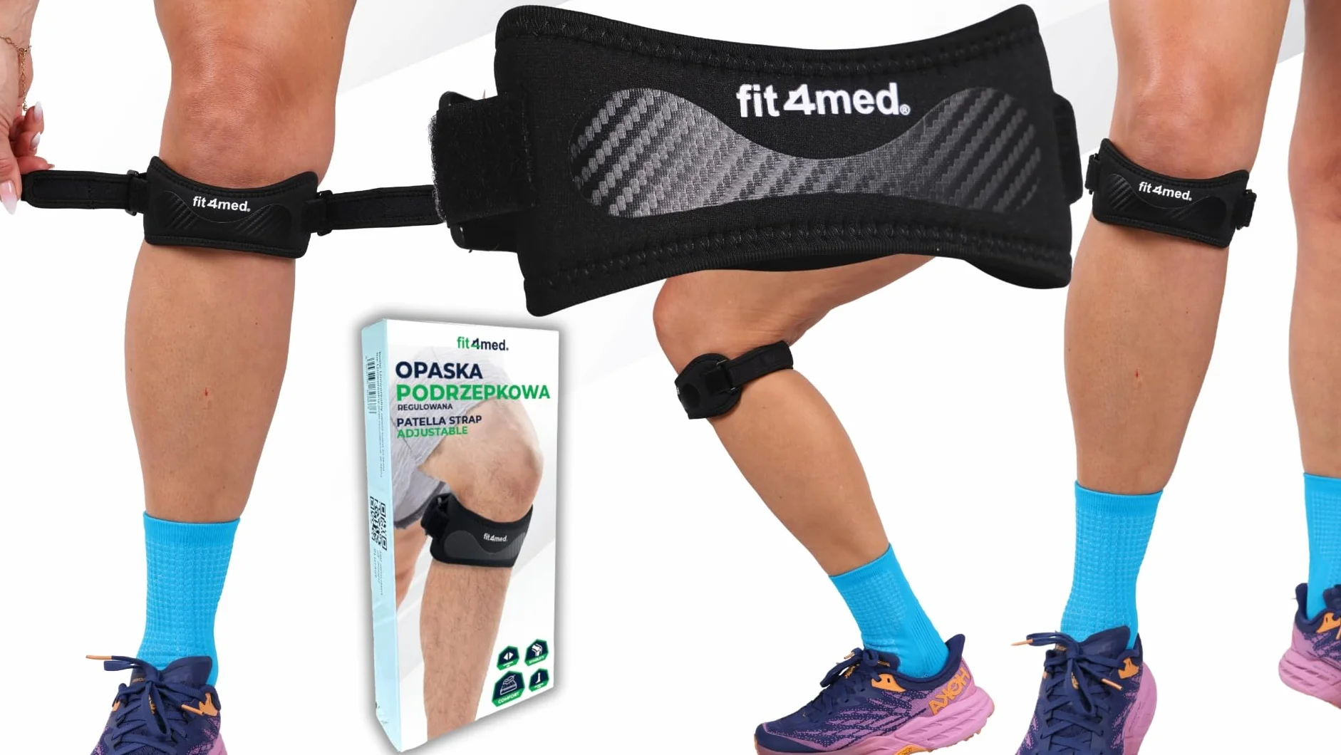 Opaska Podrzepkowa na Kolano, Uniwersalny Rozmiar 28-46cm, Czarna, Stabilizator z Silikonową Pelotą, Kompresyjna, do Kolana Skoczka i Zespołu Rzepki