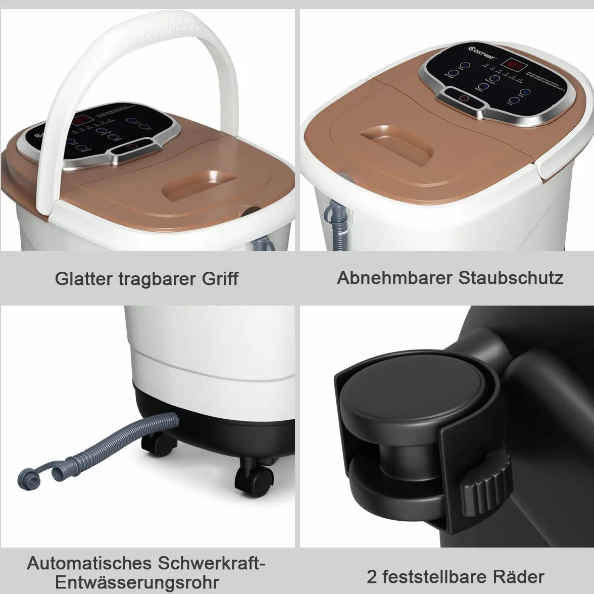COSTWAY Shiatsu masażer do stóp z kółkami, elektryczne urządzenie do masażu stóp, Shiatsu, masażer stóp, spa, 10-60 min, timer 35-48℃, 500 W (brązowy)