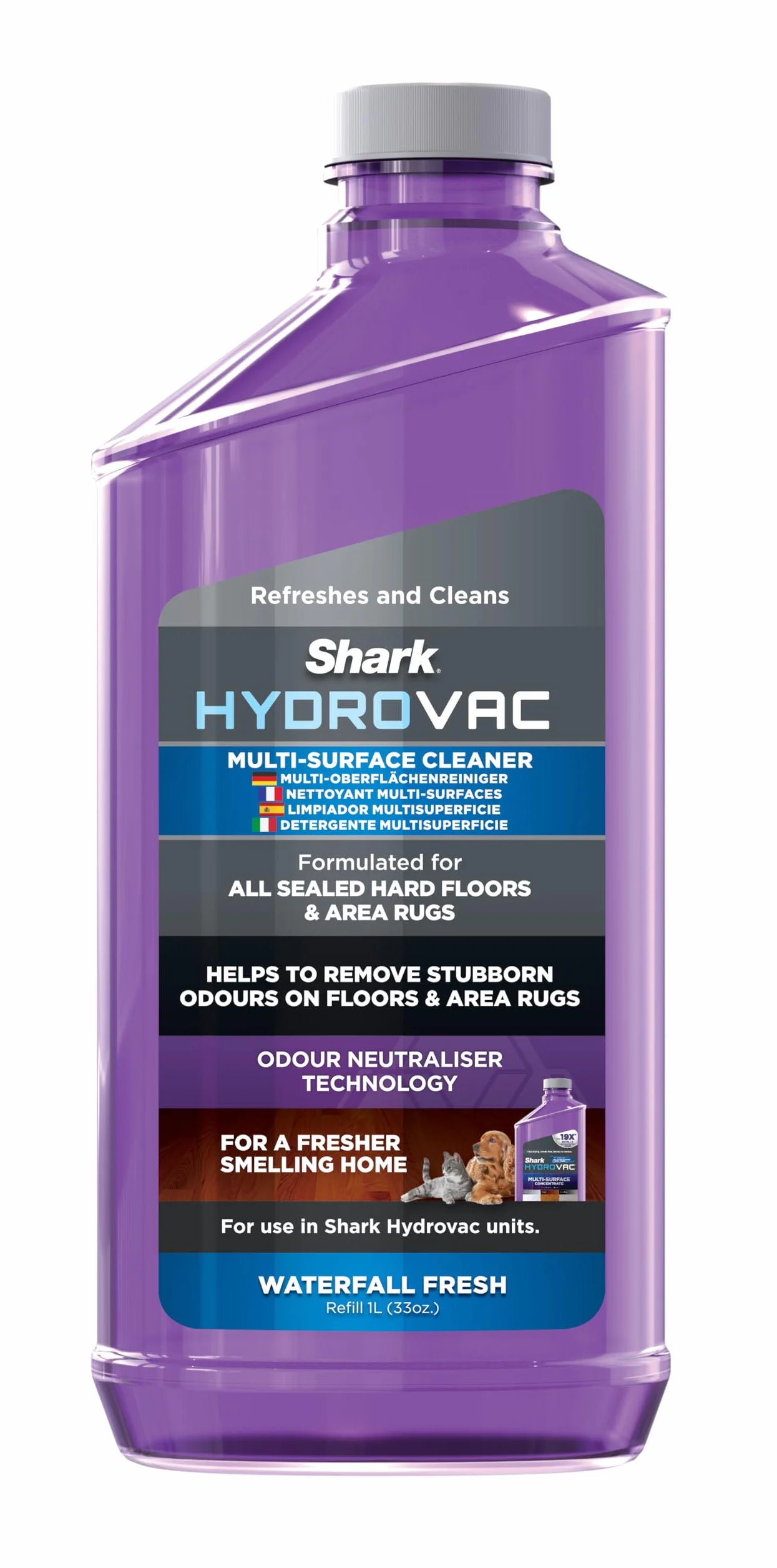 Shark HydroVac universalny środek do czyszczenia podłóg, 1 l z płynem neutralizującym zapachy do powierzchni, do odkurzaczy do twardych podłóg Shark HydroVac WD210 & WD110, 5320NU200EUUK