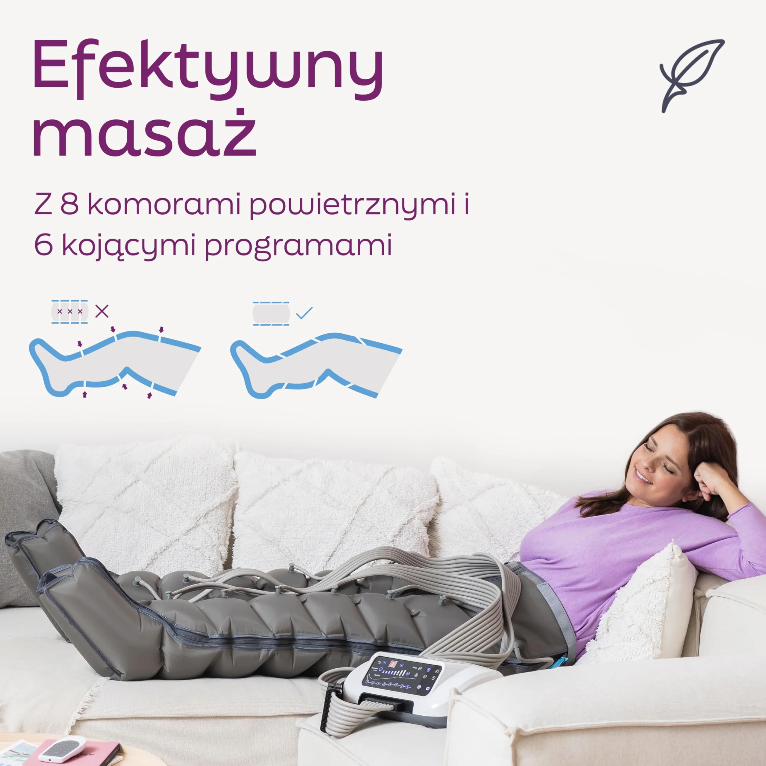 Venen Engel ® 8 Premium urządzenie do masażu ze spodniami, 8 wyłączanych komór powietrznych, łatwa regulacja ucisku i czasu, 6 programów masażu, nieprzerwany masaż