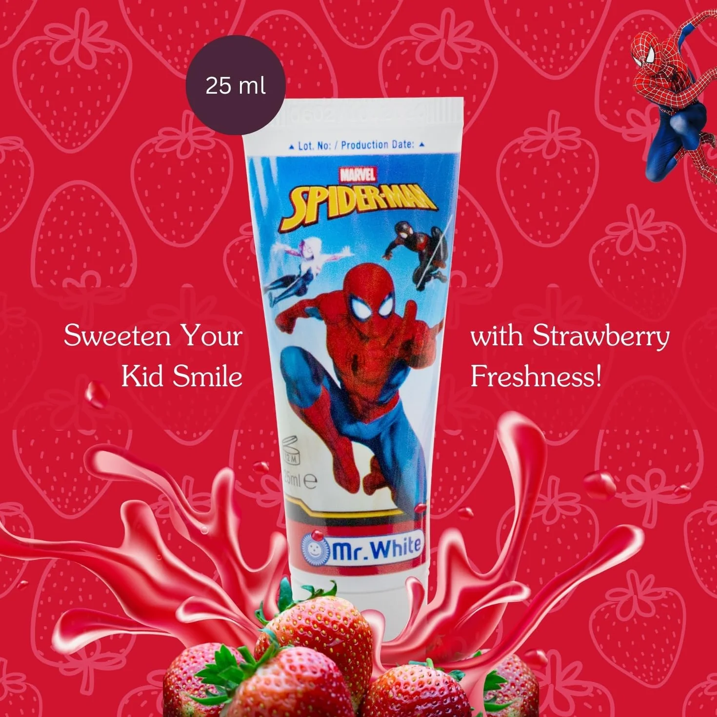Mr.White Spider-Man zestaw podróżny dla dzieci 3 przybory toaletowe szczoteczka do zębów pasta 25 ml czapka
