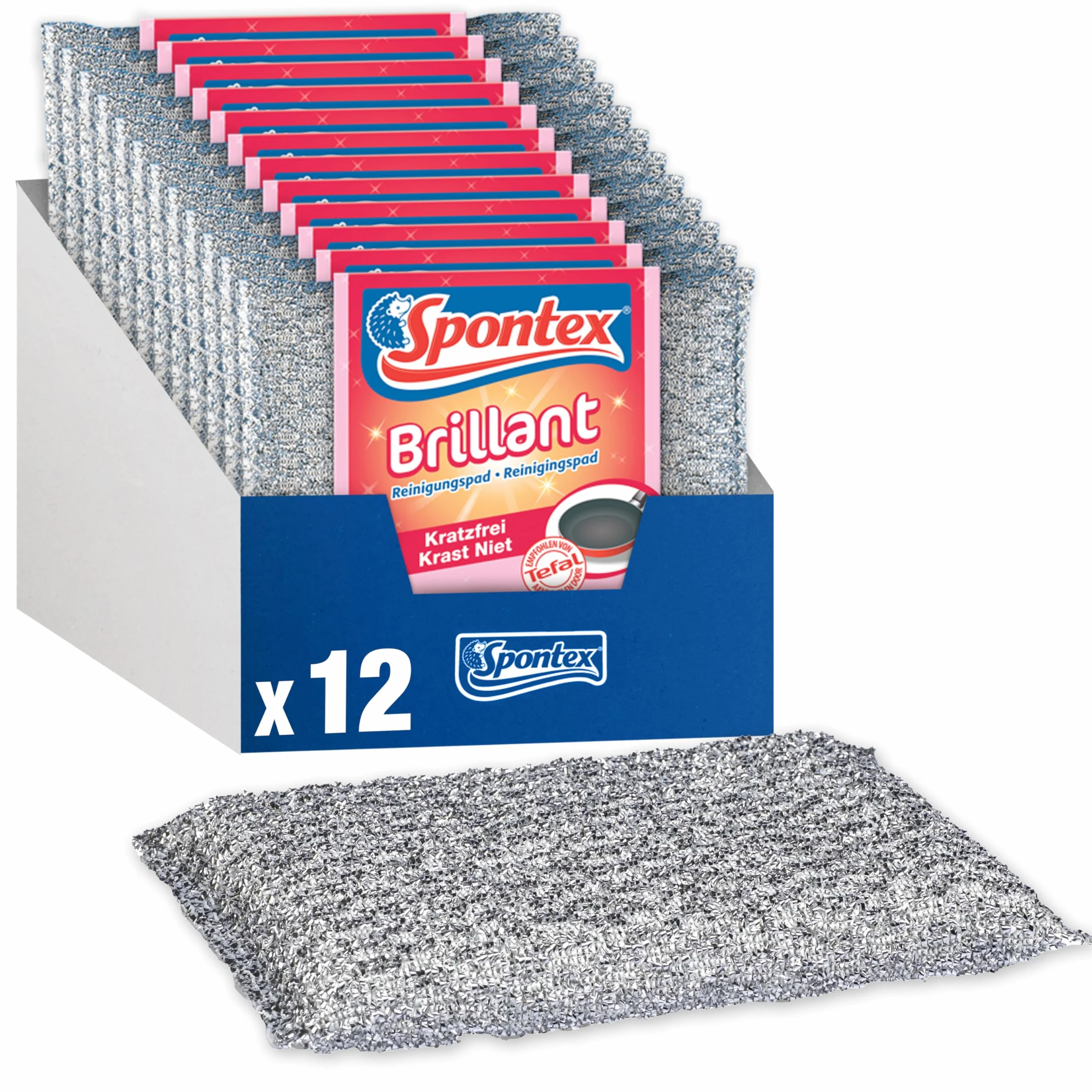 Spontex Brilliant pasta do czyszczenia, 12 sztuk, do delikatnych powierzchni, odporna na zarysowania i trwała, srebrna i różowa