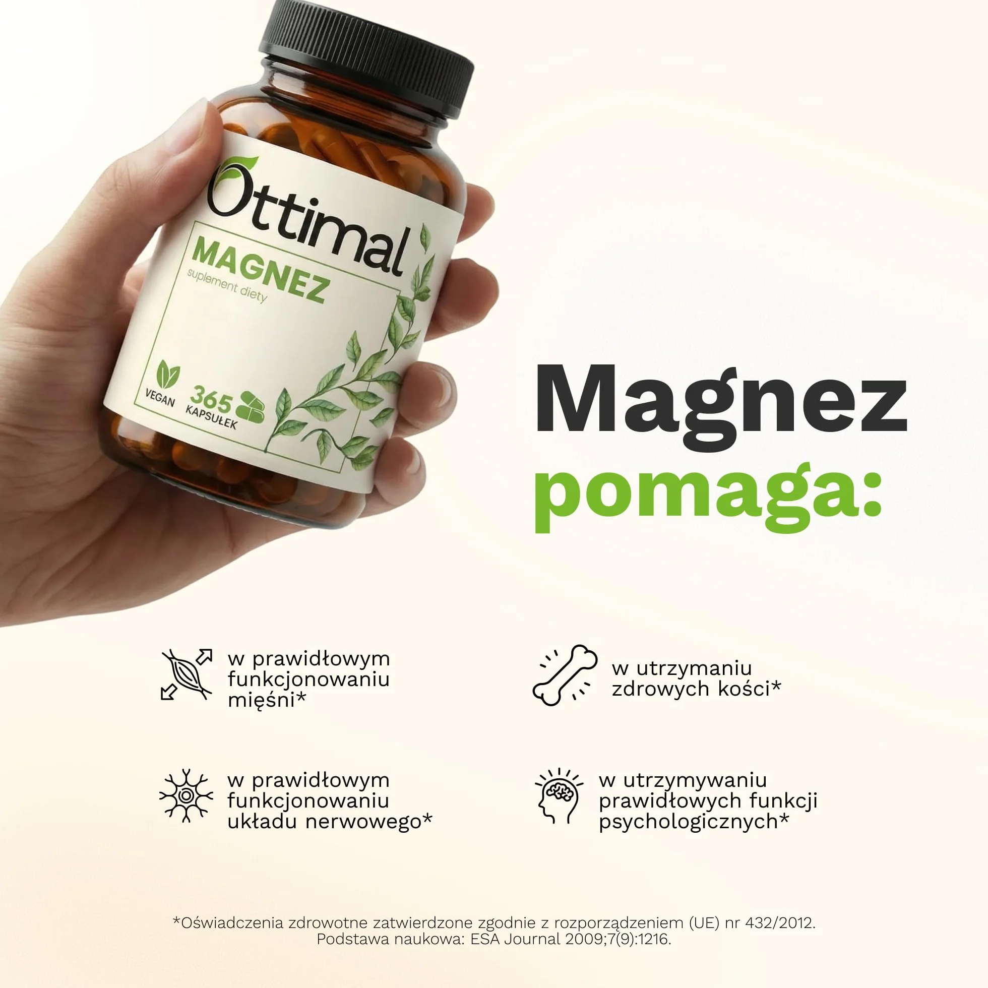 (107% RWS) Magnez 400 mg - 365 wegańskich kapsułek (roczny zapas) - łatwe do przełknięcia - dzienne zapotrzebowanie w 1 kapsułce - 666 mg, w tym 400 mg magnezu elementarnego