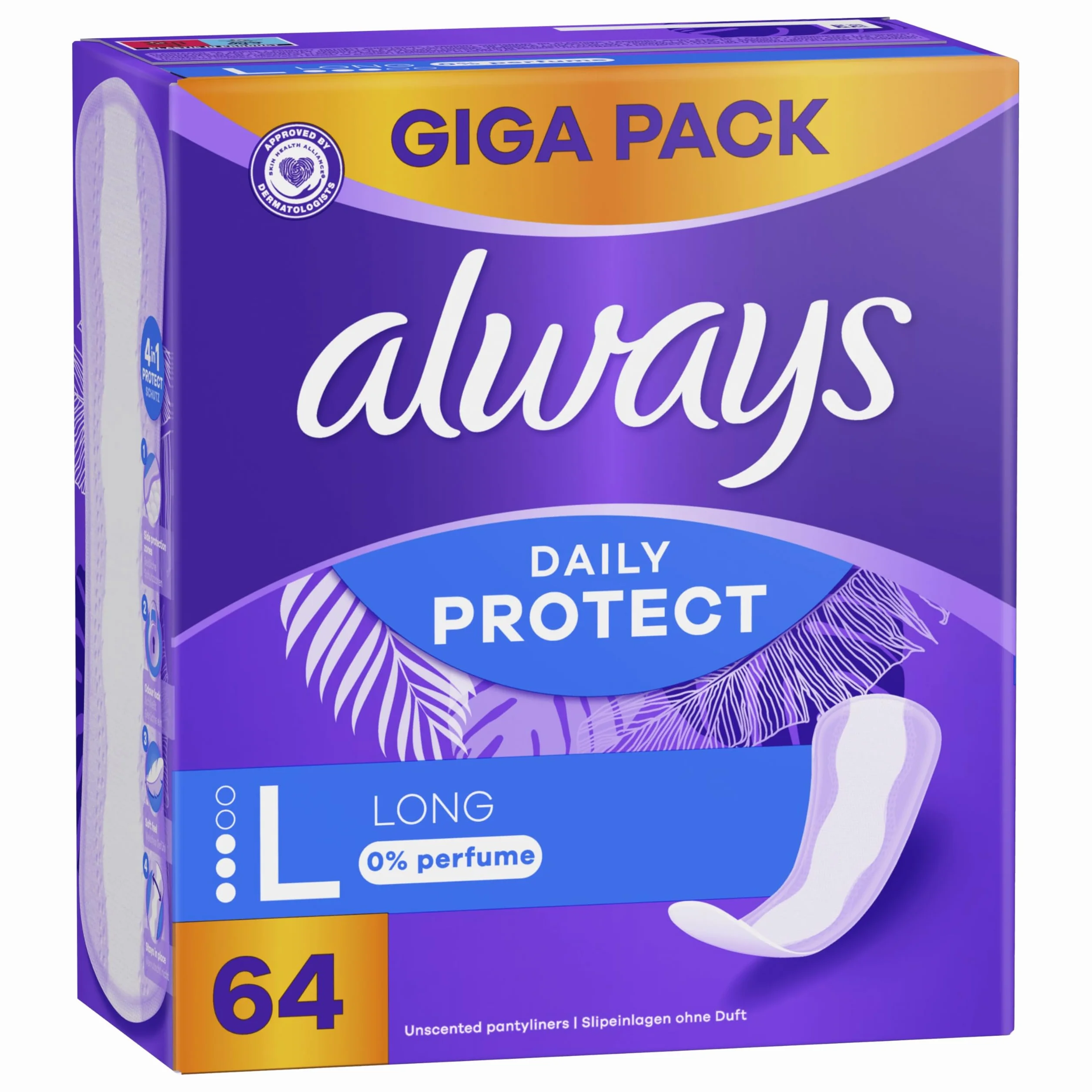 Always Daily Protect Long 0% substancji zapachowych Wkładki higieniczne 64 X