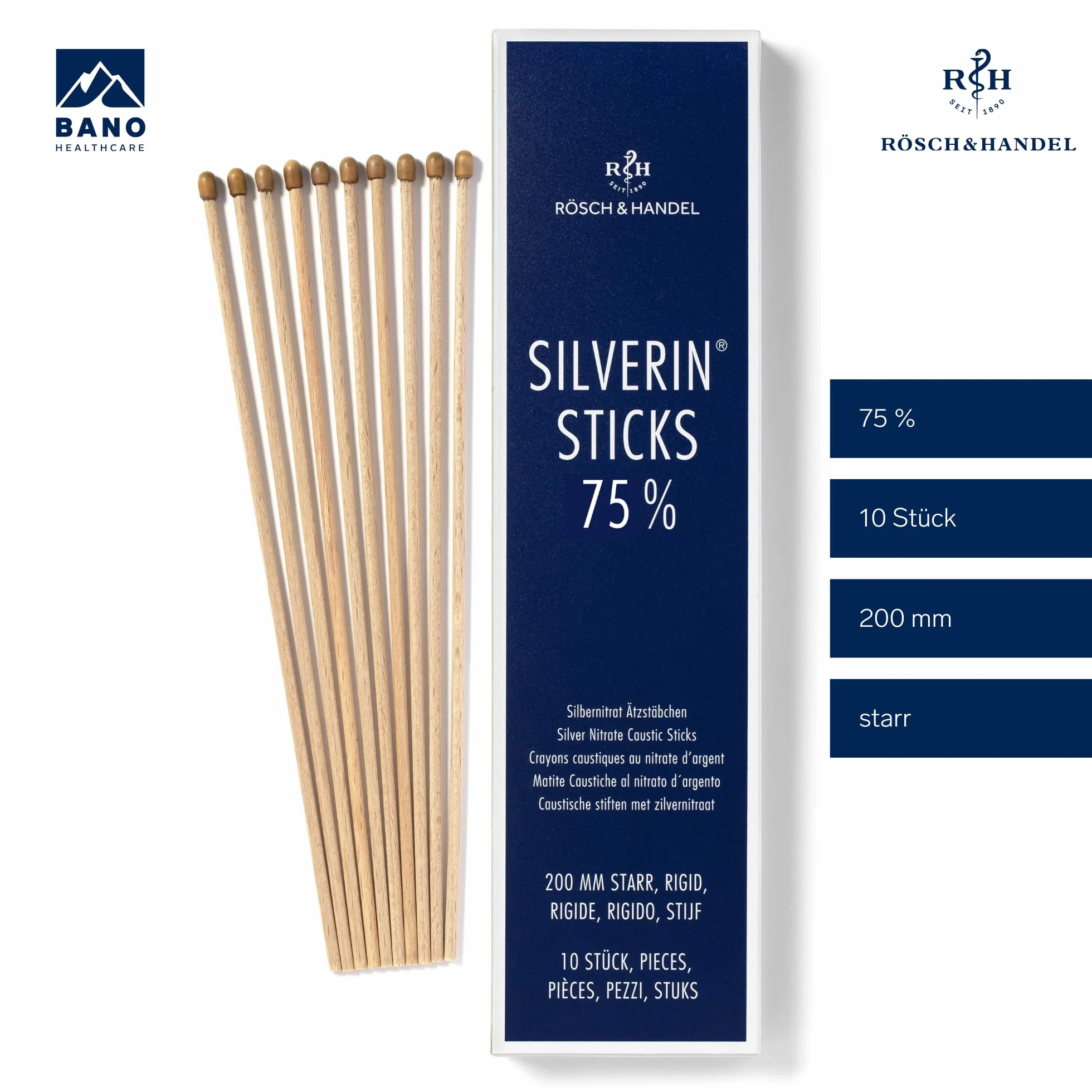 Silverin pałeczki żrące z azotanu srebra, azotan potasu, pałeczki do żucia piekielnego kamienia, 10 sztuk, 75%, do brodawek, dzikiego mięsa, np. piercingu, pleśniawki, hemostazy