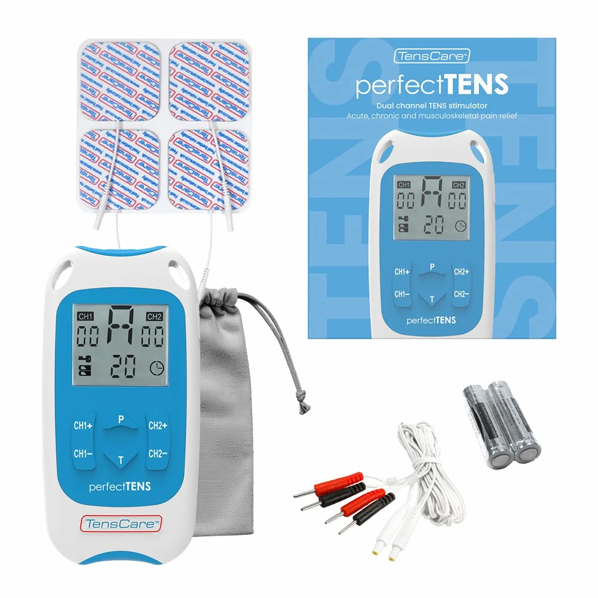 TensCare Perfect Tens – elektrostymulator TENS do łagodzenia bólu, 2 kanały, elektryczna stymulacja nerwów