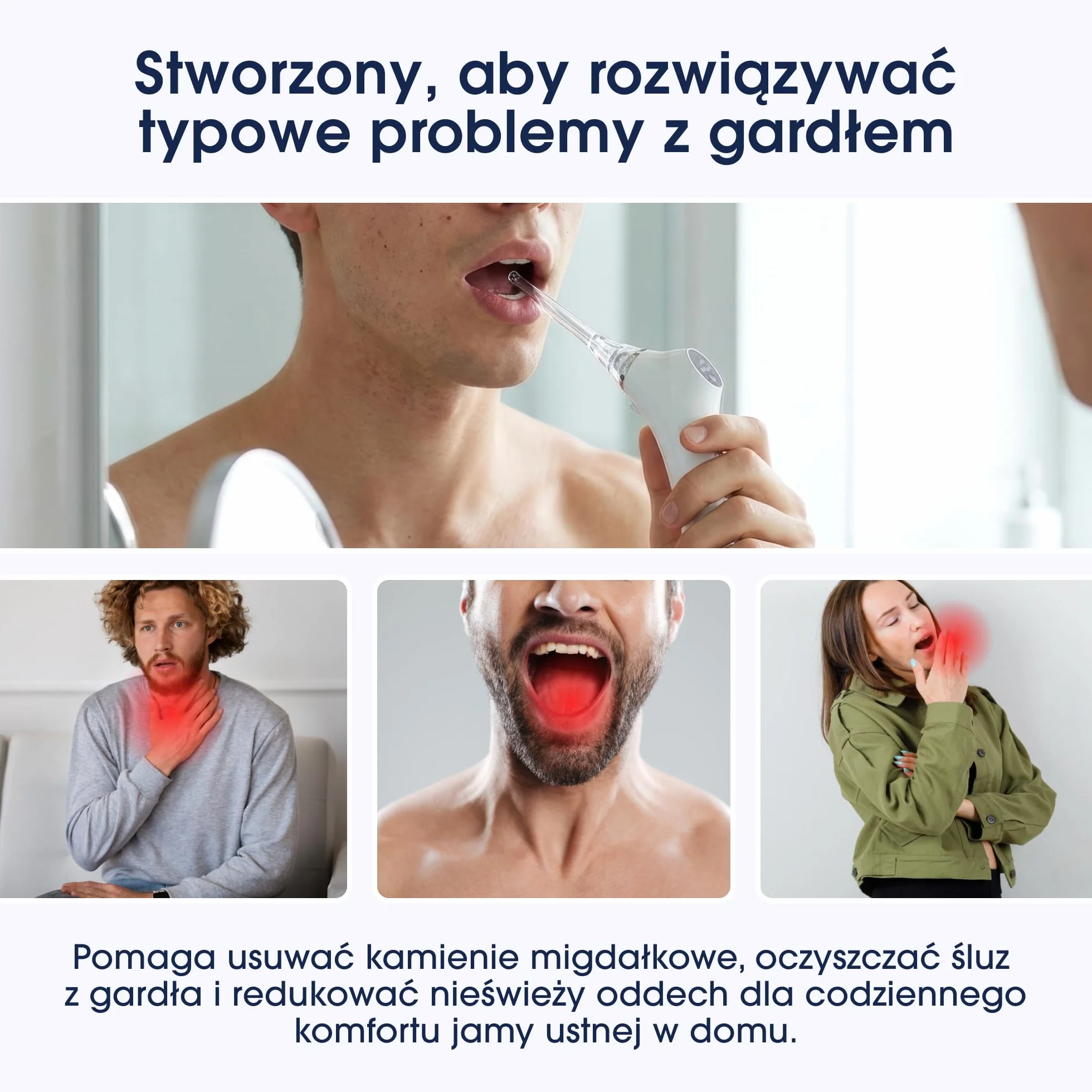 ZENT TonsilCare Urządzenie do usuwania czopków kamieni migdałkowych, Czyszczenie śluzu z gardła, Bezprzewodowe, 3 Poziomy mocy, 3 Silikonowe końcówki, Podświetlenie LED, Ciche działanie