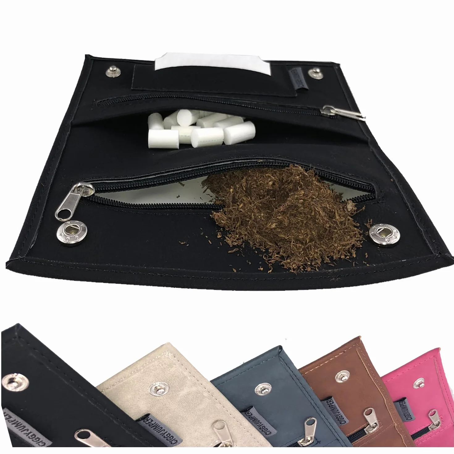 Torba na tytoń Used Leather Touch, worek obrotowy z przegródkami, czarny