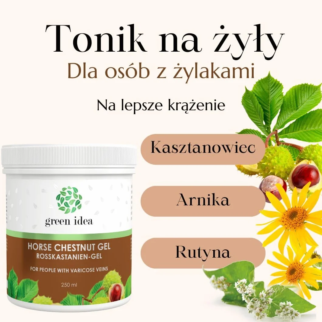Green idea - Krem do Żylaków 250 ml – Maść z Kasztanowca – Krem na Nogi z Arniką, Kasztanowcem, Rutyną – Przeciwko Żylnym Pajączkom i Hemoroidom – Wyprodukowano w UE