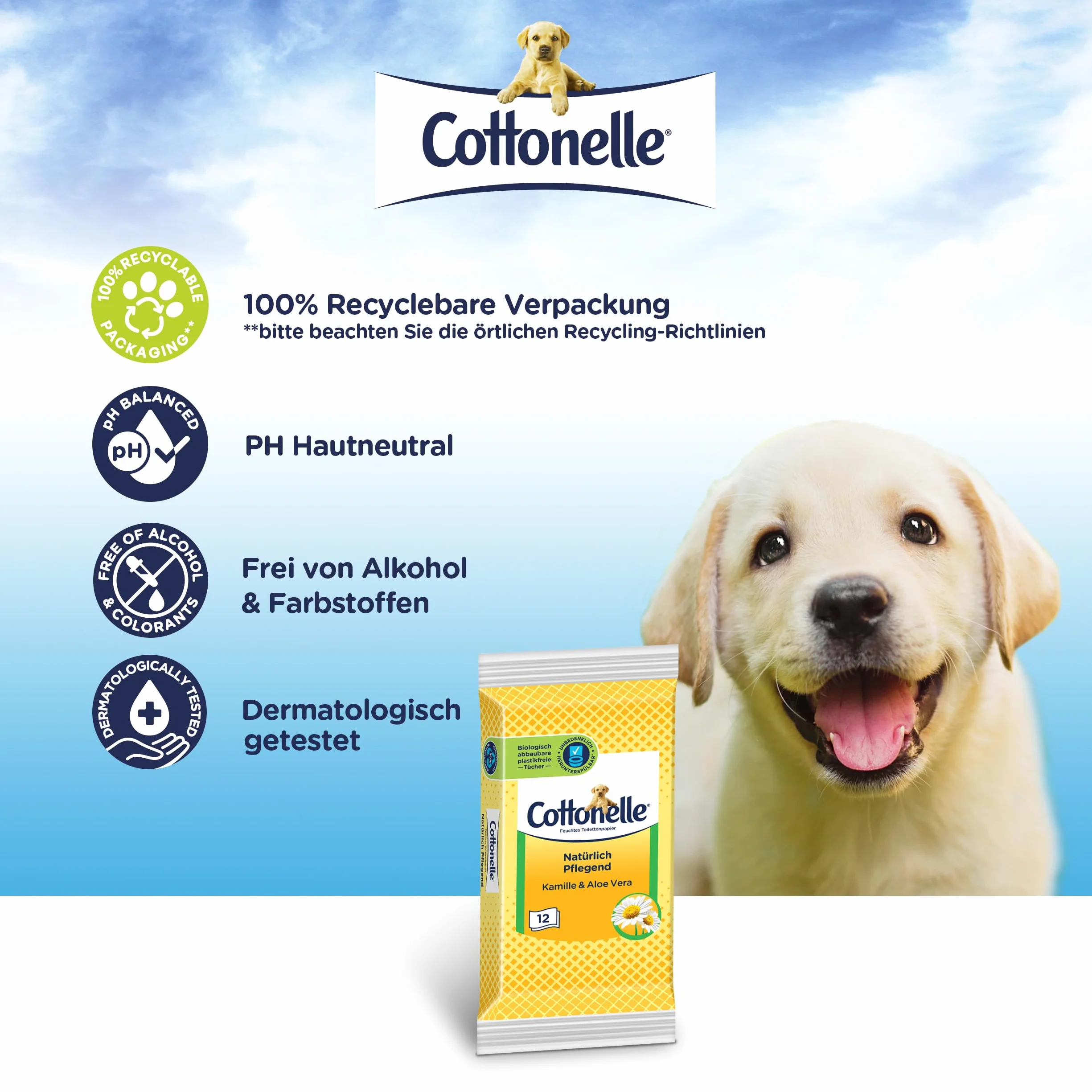 Cottonelle Wilgotny papier toaletowy do podróży rumianek i aloes biodegradowalny 20 x 12 ściereczek