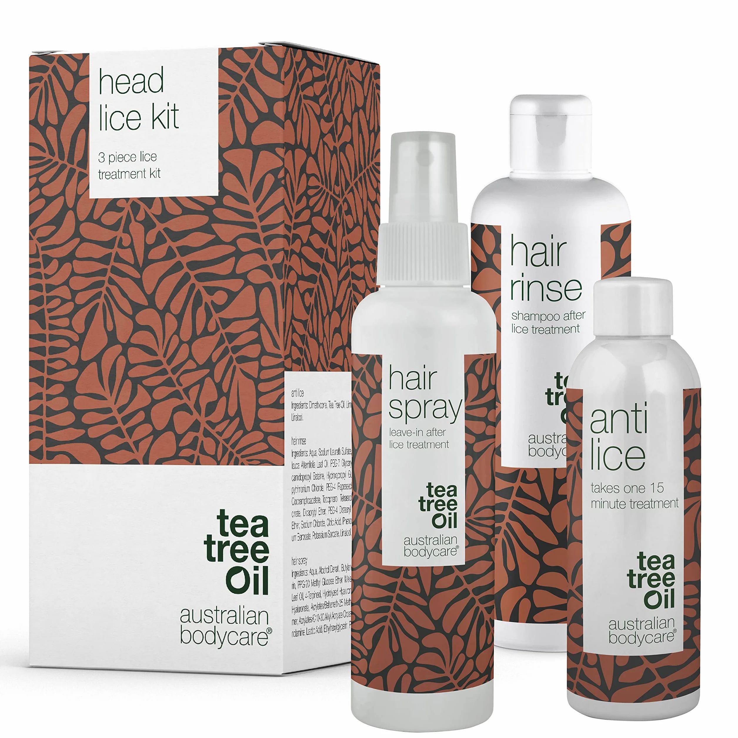 Australian Bodycare Head Lice Treatment - zestaw | 3 Produkty przeciw wszom | z 100% Olejkiem z Drzewa Herbacianego | 15 minutowa kuracja na wszawicę, spray ochronny, szampon dla całej rodziny