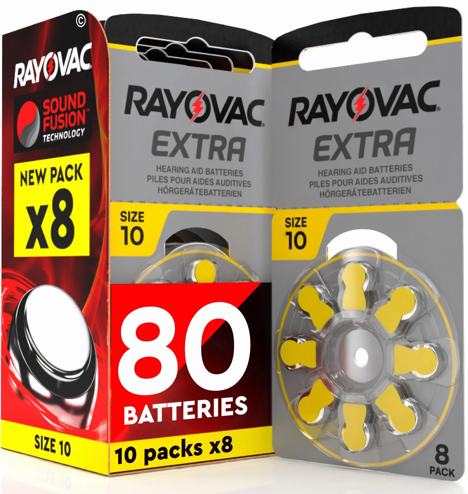 80 Rayovac Extra baterii do aparatów słuchowych PR70 Rozmiar 10 (żółty) – 10 blistrów po 8 baterii