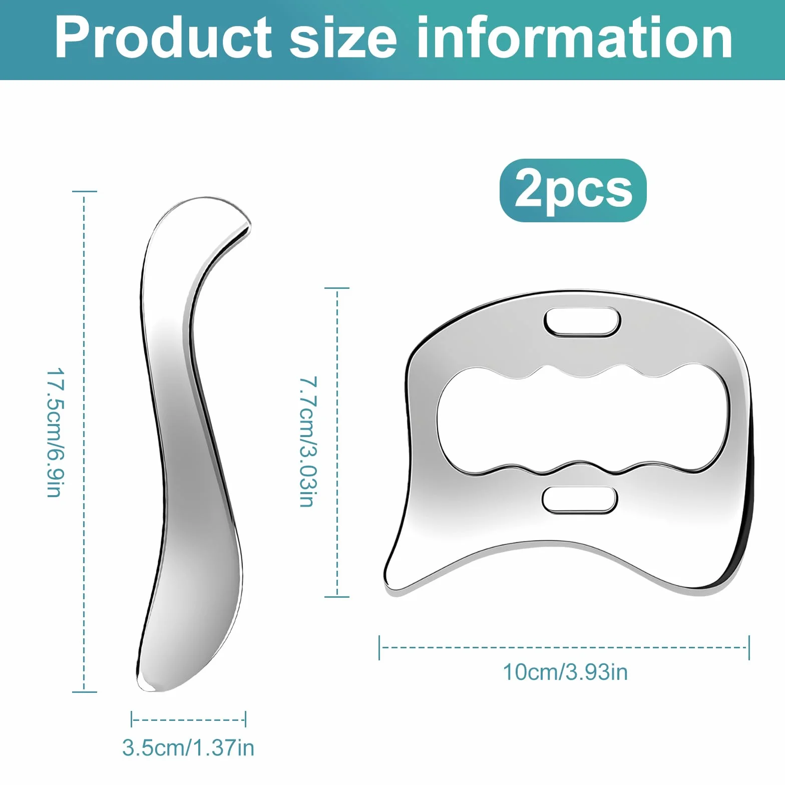 Gua Sha Stal Nierdzewna 2 w 1 - Narzędzie do Masowania Gua Sha, Zestaw do Rollowania Mięśni i Fascii, Terapia Fizyczna na Plecy, Nogi, Twarz, Relaksacja Mięśni i Uśmierzanie Bólu